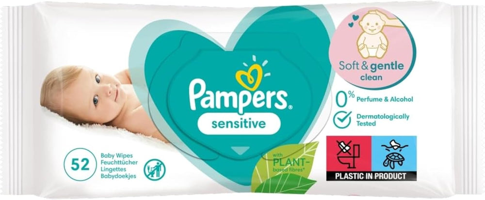 Pampers Sensitive babyservietter, 15 pakke med 80 servietter, 1200 babyservietter, 2-i-1 skånsom rensning og hudbeskyttelse