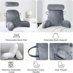 Pernă de citit Mingfuxin pentru pat, pernă de pat cu rolă detașabilă pentru gât și braț de susținere superior pentru a sta în pat, canapea, podea, pernă de citit cu spătar pentru adulți, pernă de spate pentru citit, vizionat la televizor