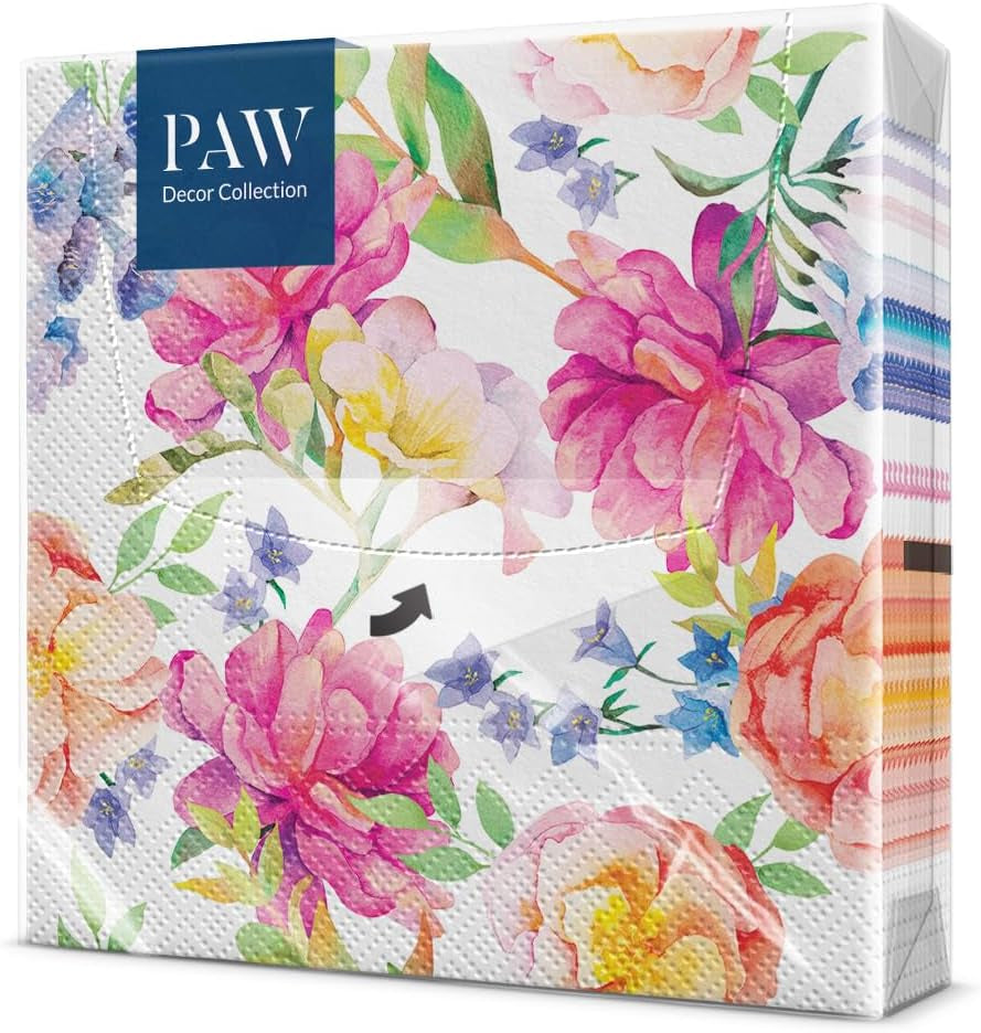 PAW - Șervețele 3 straturi (33 X 33 Cm) I 20 bucăți I Perfect pentru zile de naștere, petreceri, nunți, comuniuni și sărbători I Decor de masă Șervețele de hârtie elegante - Eucalipt auriu I Eucalipt auriu