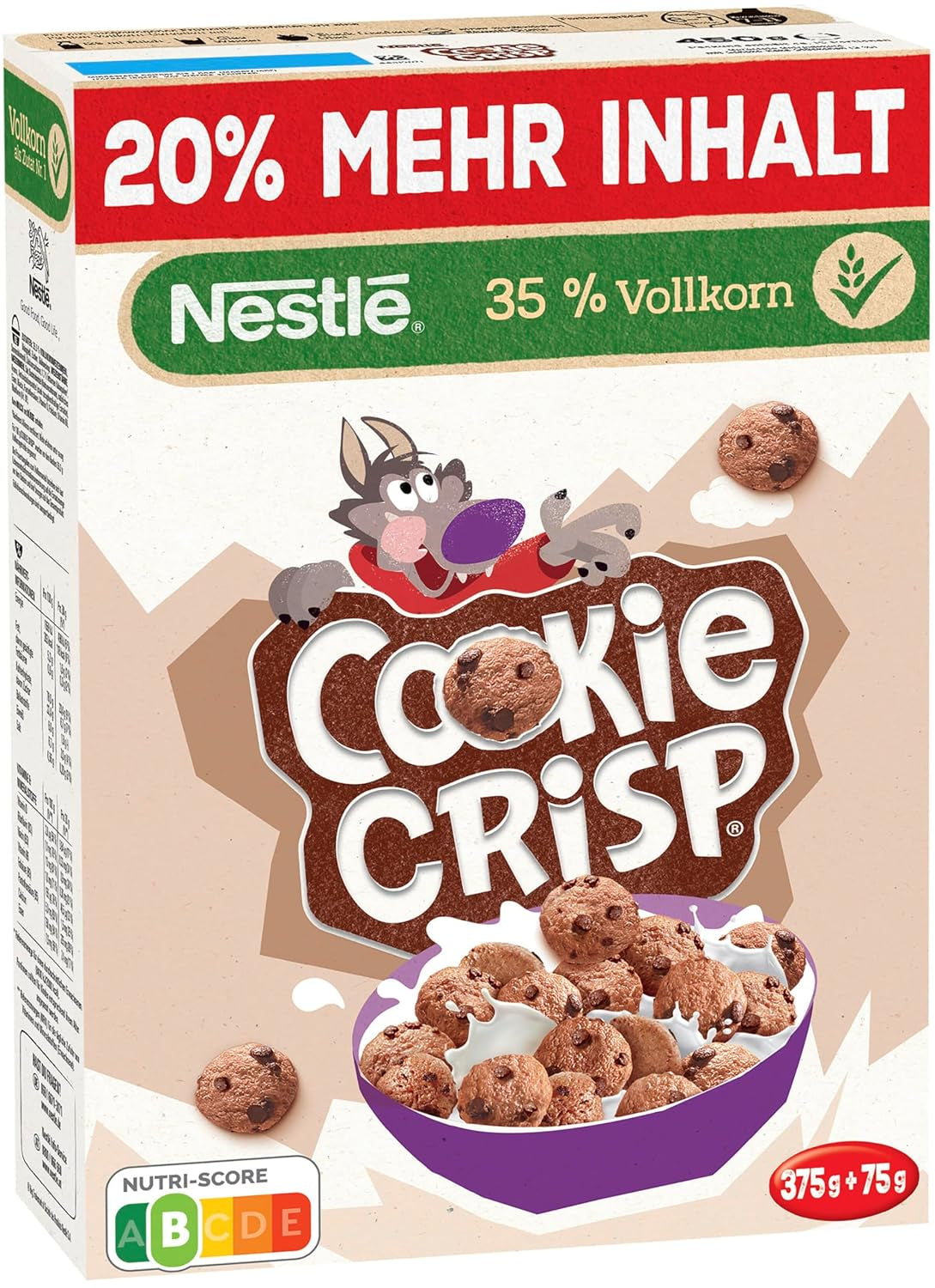 Nestlé Cookie Crisp (+20%), fuldkorns-morgenmadskiks til børn, pakke med 1 (1x450 g)
