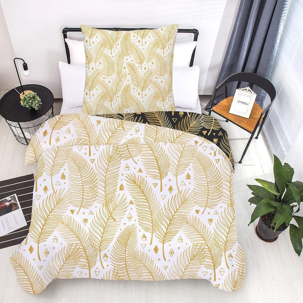 Lenjerie de pat pentru copii, baieti, diverse modele, cu fermoar, microfibre din poliester Lenjerie de pat - copii Naty Shop Frunze 135X200 Cm + 80X80 Cm