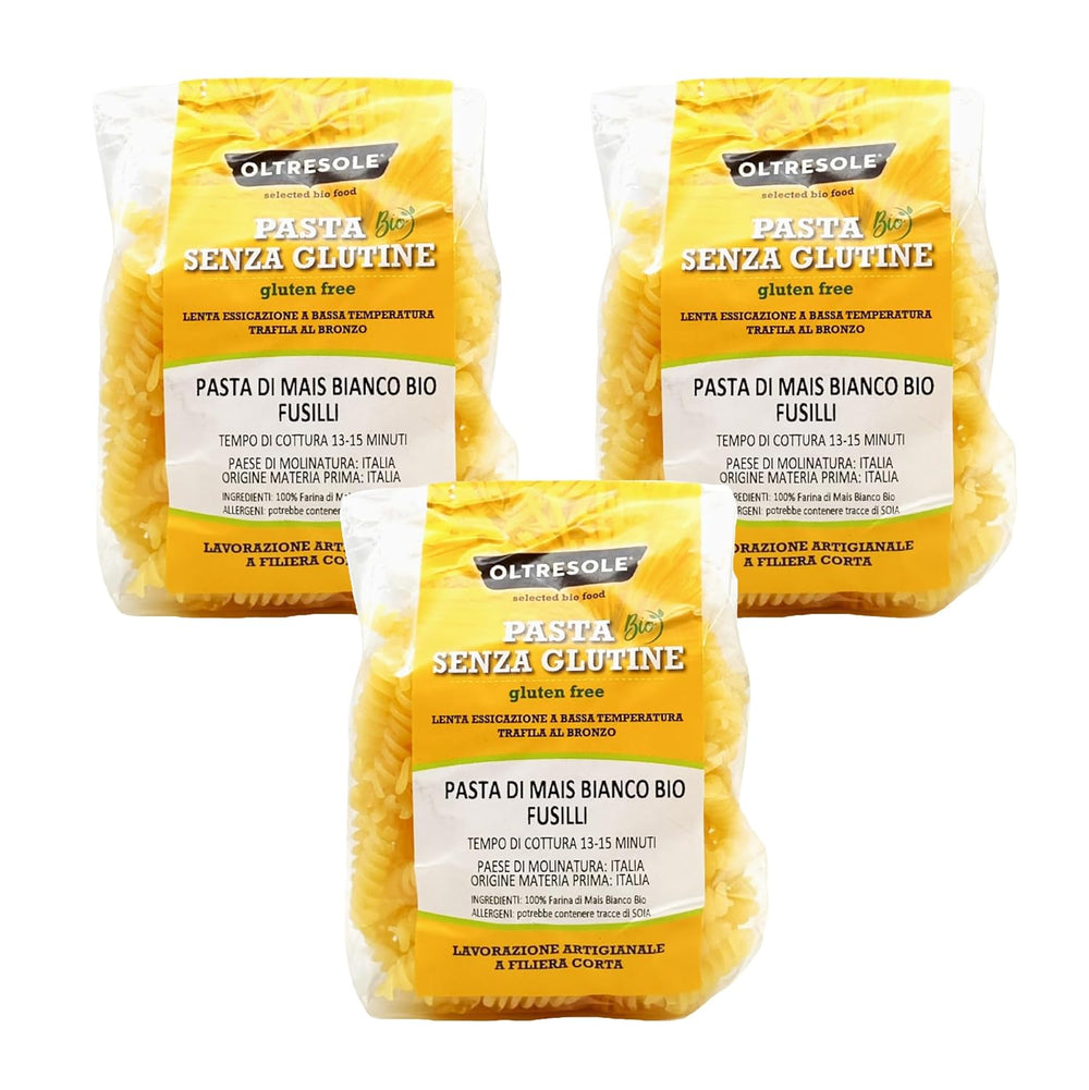 - Weiße Maisnudeln aus italienische Bio-Mais, glutenfrei, Fusilli-Format - glutenfreie Nudeln, 100% Bio-Weißmehl, vegan, Packung mit 3 Packungen à 350 g