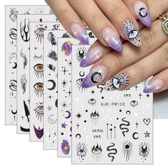Jmeowio Nagelsticker Mond Stern Sonne 9 Blatt Nail Art Sticker Selbstklebend Nagelaufkleber Bunte Dekoration Nageldesign Zubehör