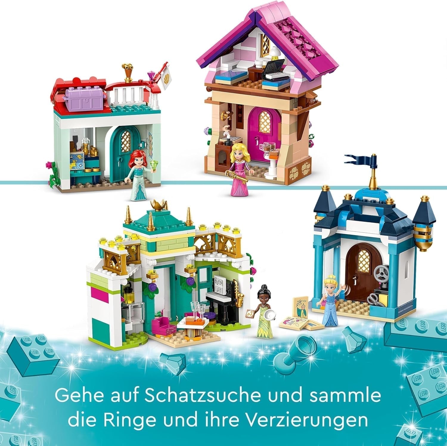 LEGO Disney Princess: Disney Princess Adventure Market, legetøjshus med 4 dukker inklusive Askepot og Ariel, Legesæt med skattekort, gave til piger og drenge fra 6 år 43246 Byggesæt Besuche den LEGO-Store