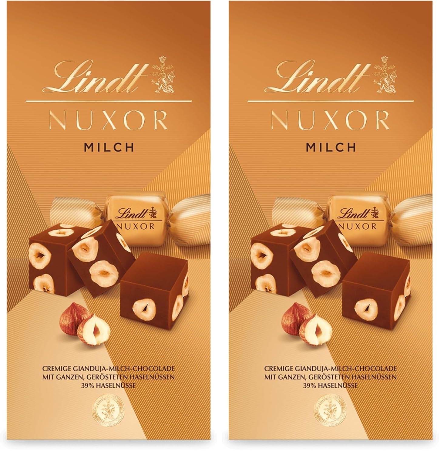 Lindt Chokolade | NUXOR mælkechokoladepose | 103g | Cremet Gianduja mælkechokoladetern med ristede hasselnødder | Chokolade gave