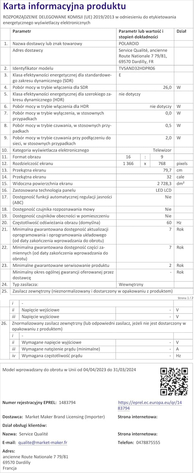 Televizor inteligent Polaroid, Android, 80 cm (32 inch), HD 1366x768, LED, WLAN, Bluetooth, 3 HDMI, 2 USB, Negru