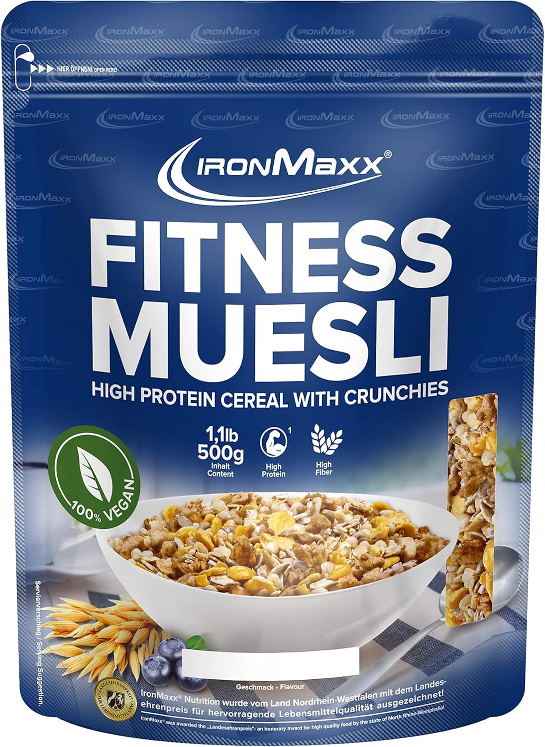 IronMaxx Fitness Müsli - Cookies & Cream, 2 kg pose | Proteinrig vegansk müsli med sprødt indhold | Lavt indhold af sukker og højt indhold af fibre