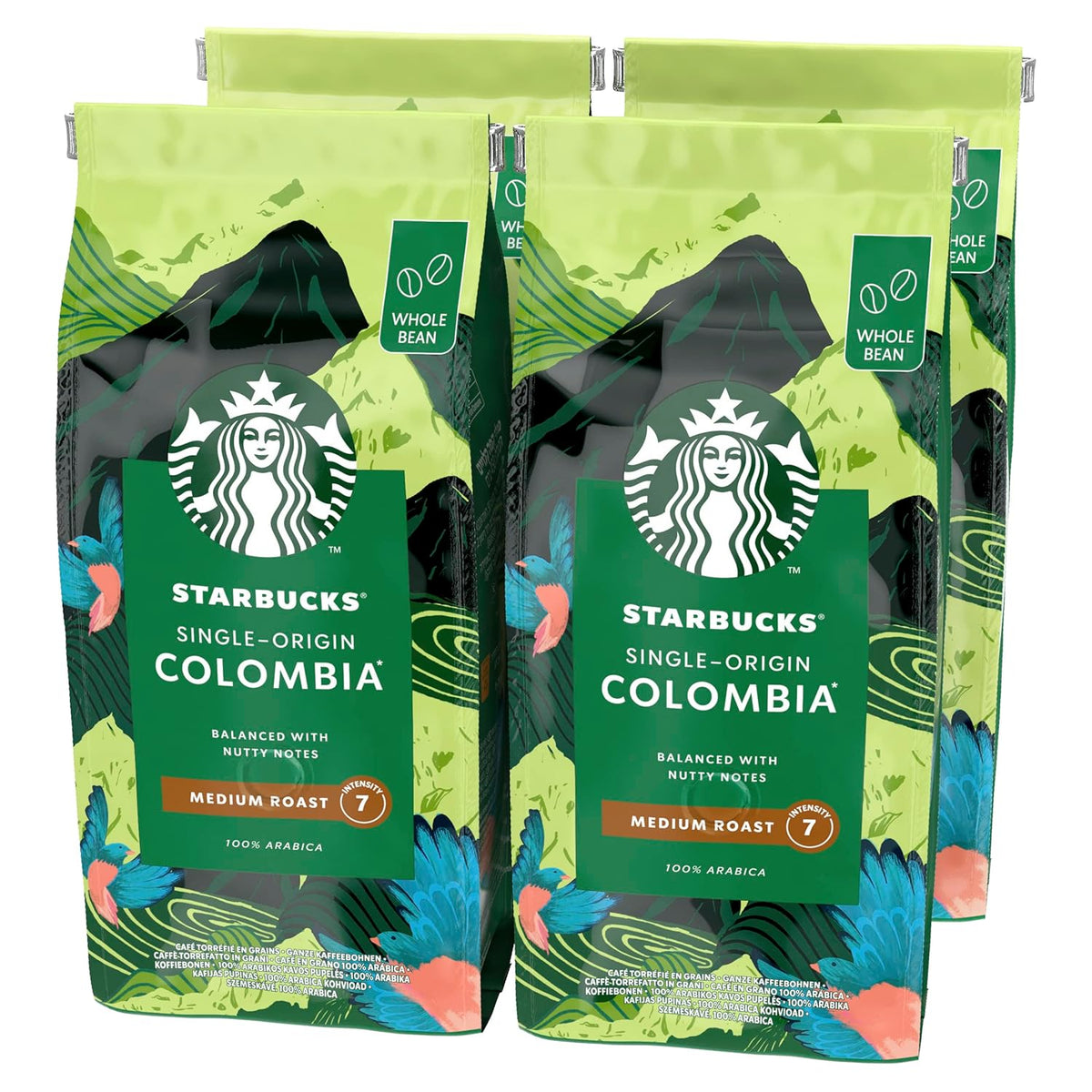 STARBUCKS Cafea Columbia de origine unică, prăjire medie, boabe întregi 450g (pachet de 4)