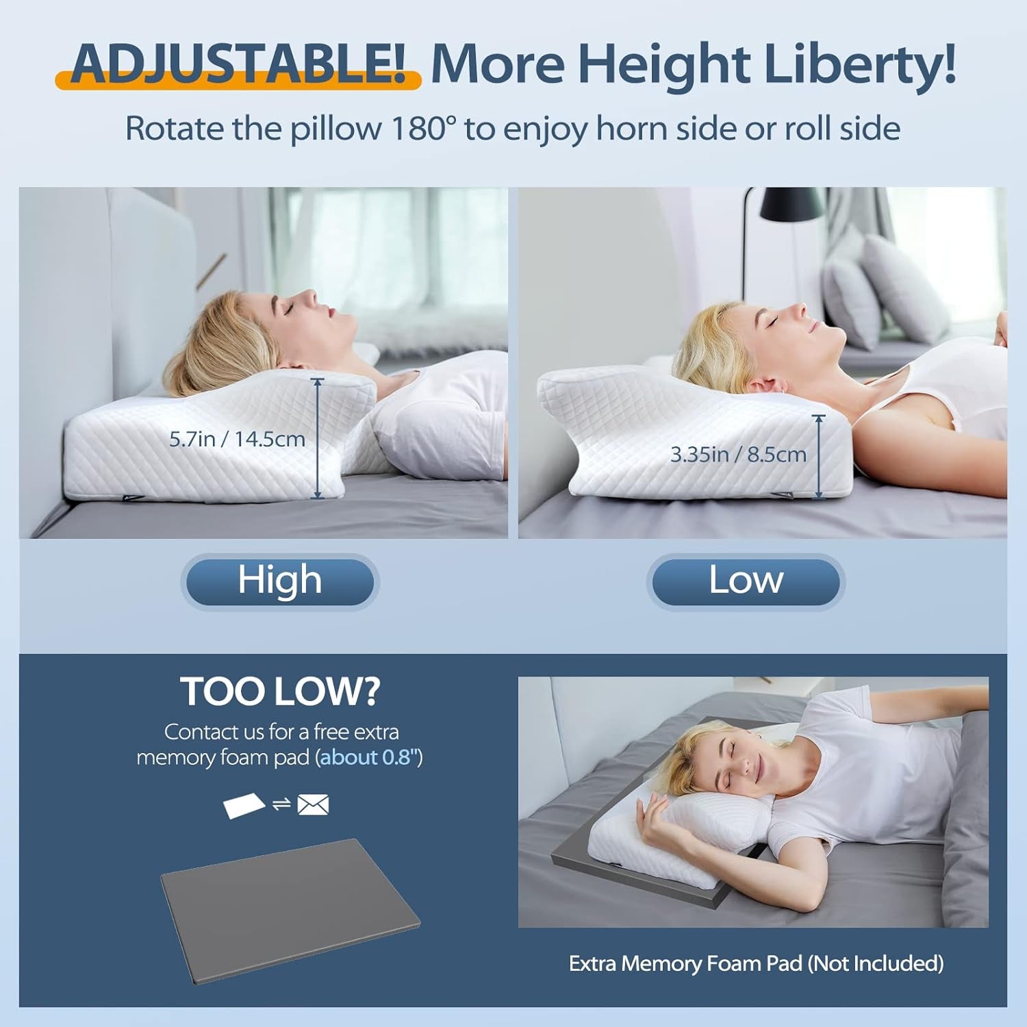 Pernă ortopedică din spumă de memorie pentru susținerea gâtului pernă pentru coloana cervicală Pernă ergonomică pentru dureri de spate, laterale și abdominale, 70X40X8.5/14Cm Perne ortopedice cervicale Naty Shop