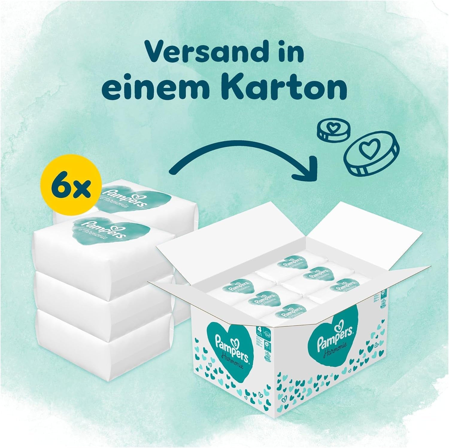 Pampers Harmony bleer størrelse 4, 174 bleer, 9 kg-14 kg, skånsom hudbeskyttelse med 100 % Pampers beskyttelse