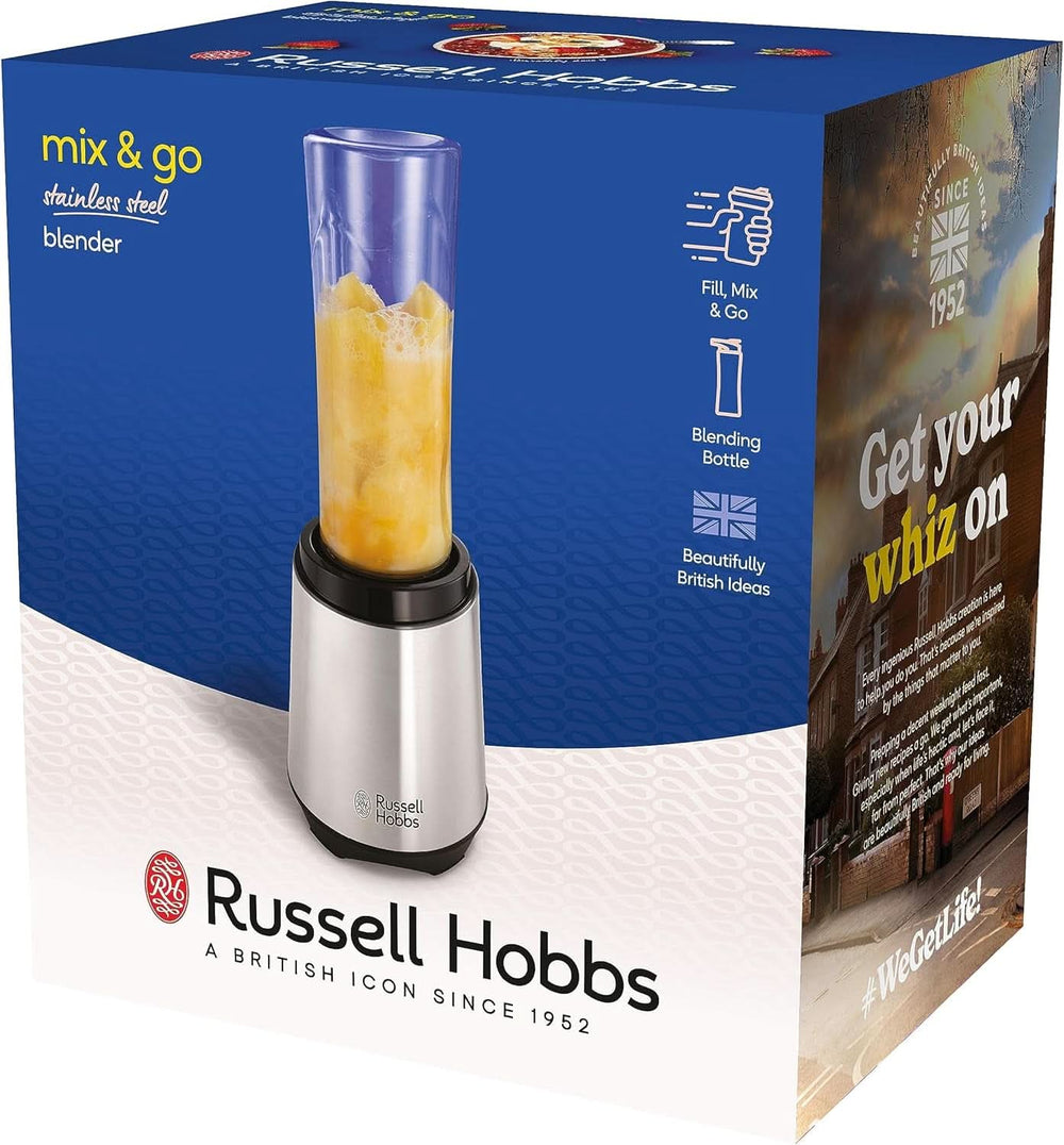 Russell Hobbs Mixer - Standmixer & Smoothie Maker to Go [23.500 U/Min Power-Motor] Inkl. 1X Mixbehälter 600Ml (Bpa-Frei, Spülmaschinen- & Bruchfest Inkl. Deckel) Zerkleinerer, Edelstahl, 23472-56 Kitchen Naty Shop