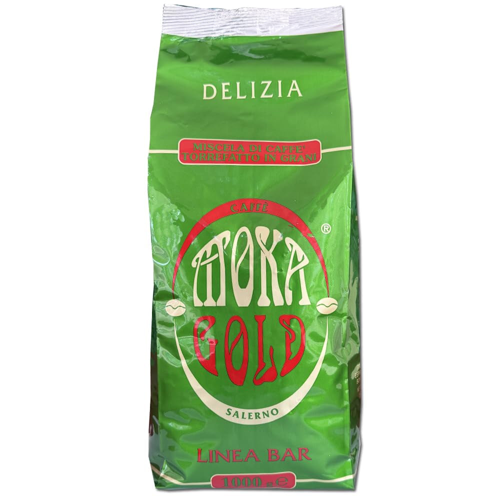 Moka Gold Line Cup of Gold – 5 pliculețe a câte 1 kg fiecare – Boabe de cafea cu gust rafinat – Amestec arab – Ideal pentru baruri și restaurante – Ambalat cu arome – Campania – Prăjire artizanală
