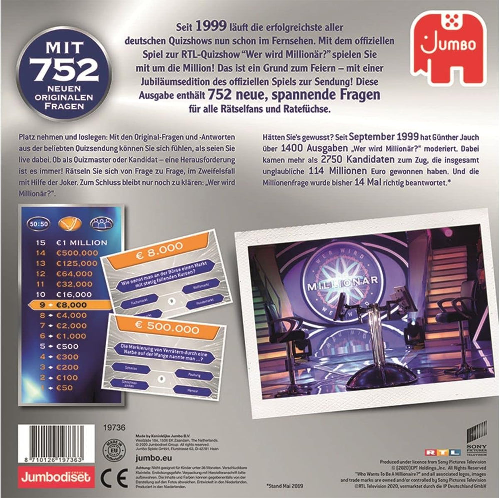 Jumbo-spil 19736-spil - Hvem vil være millionær - 20-års jubilæum - Brætspil - 12+