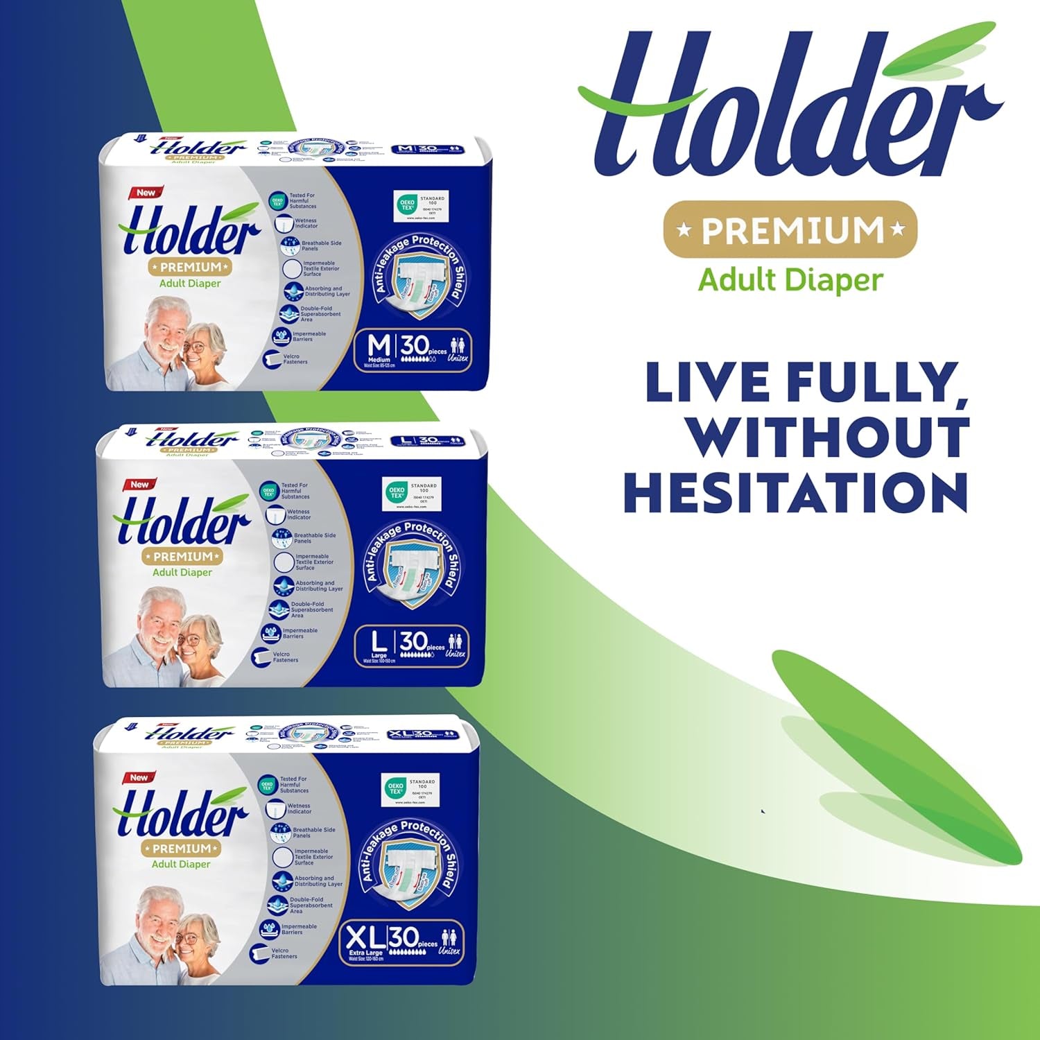 Voksen unisex engangsbleer Vandtæt Absorberende Elastisk Side Åndbar Super Absorberende Dobbeltlags vådhedsindikator 5-stjernet dermatologisk beskyttelse Medium