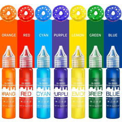 Colorant alimentar liposolubil - Colorant alimentar pe bază de ulei în culorile curcubeului pentru ciocolată, dulciuri, prăjituri, copt - Colorant alimentar concentrat pentru decorarea torturilor, cremă de unt, fondant - 12g fiecare