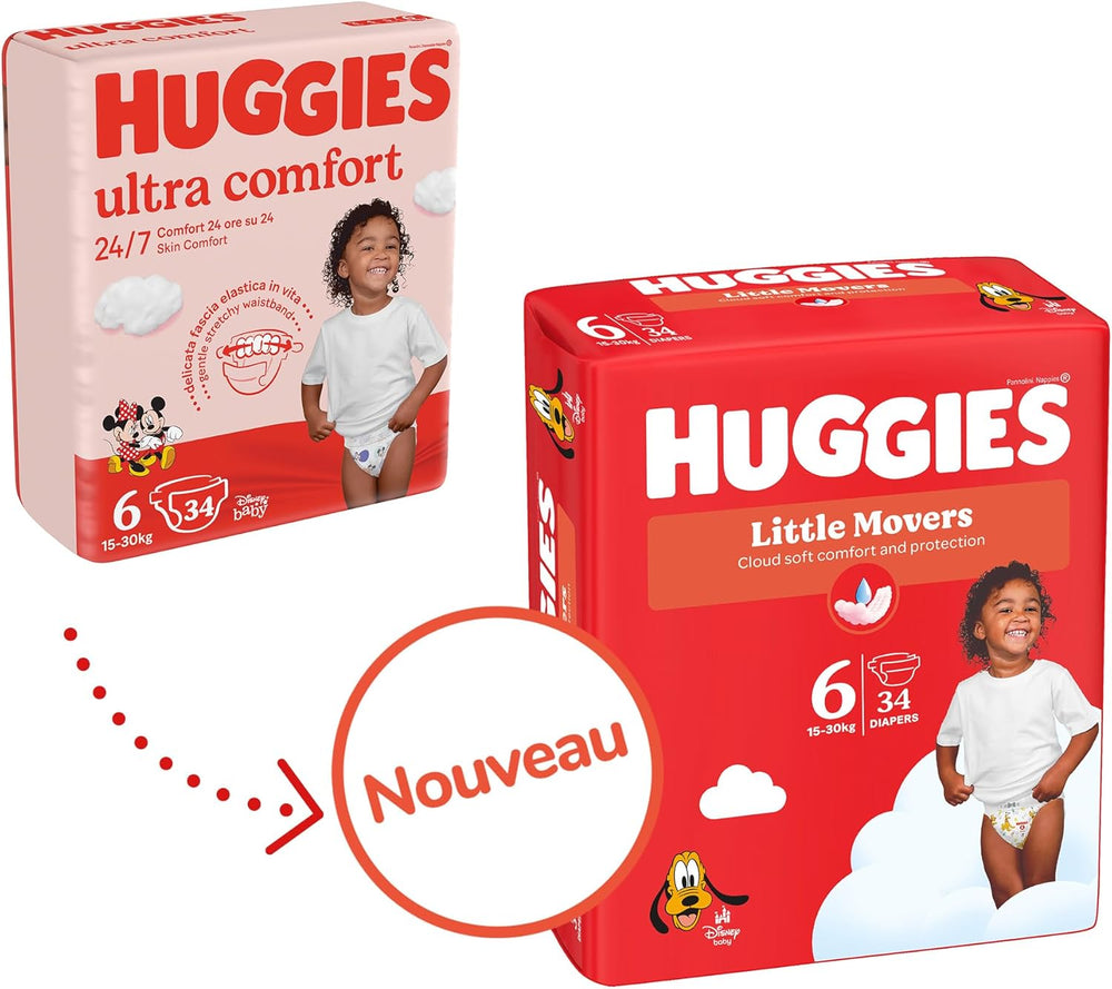 Huggies Babybleer Little Movers, Disney Design, Størrelse 6, 102 Antal (3 x 34), Månedlig æske