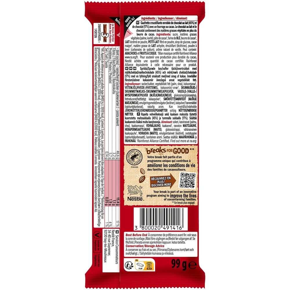 Nestlé Hasselnut Bar Crispy Wafer med cremet hasselnøddefyld og marmoreret chokoladecover 2 pakke (1 x 99g)