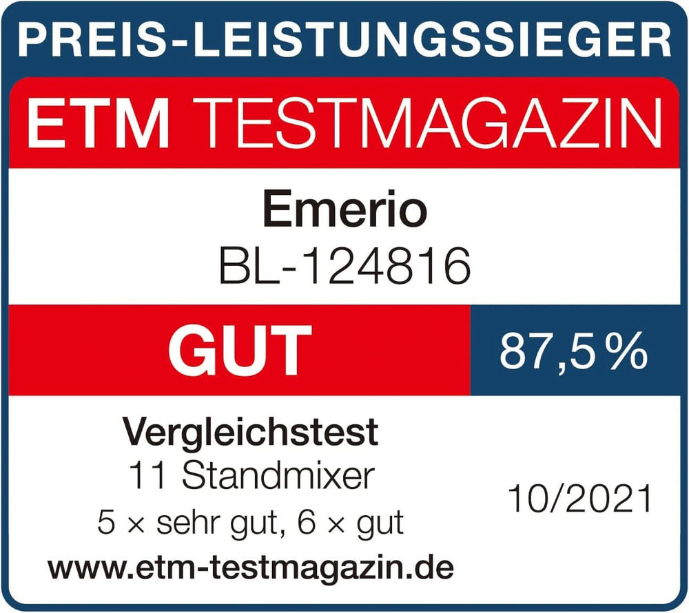 Emerio Standmixer BPA Frei Crush Ice Funktion 1.5L Beholder 2 Geschwindigkeiten + Pulse Funktion Messereinheit Aus Edelstahl Sicherheitsschalter Geschirrspülgeeignet 500 Watt BL-12816.8 Schwarz Bucatarie Naty Shop