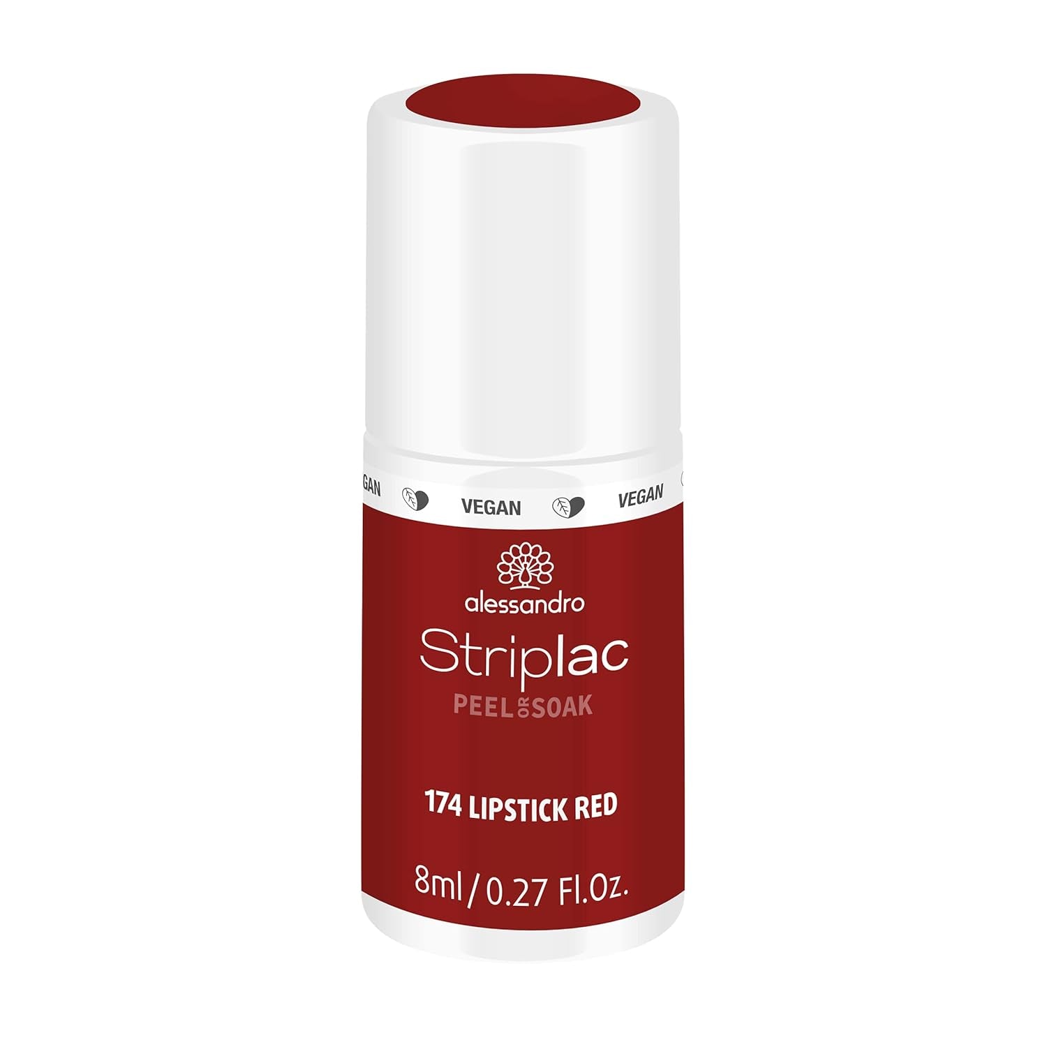 UV neglelak alessandro Striplac Elegant Ruby - Delikat og langtidsholdbar - Nem fjernelse takket være peel-off fjernelsesteknologi - Vegansk og grusomhedsfri - 8 ml