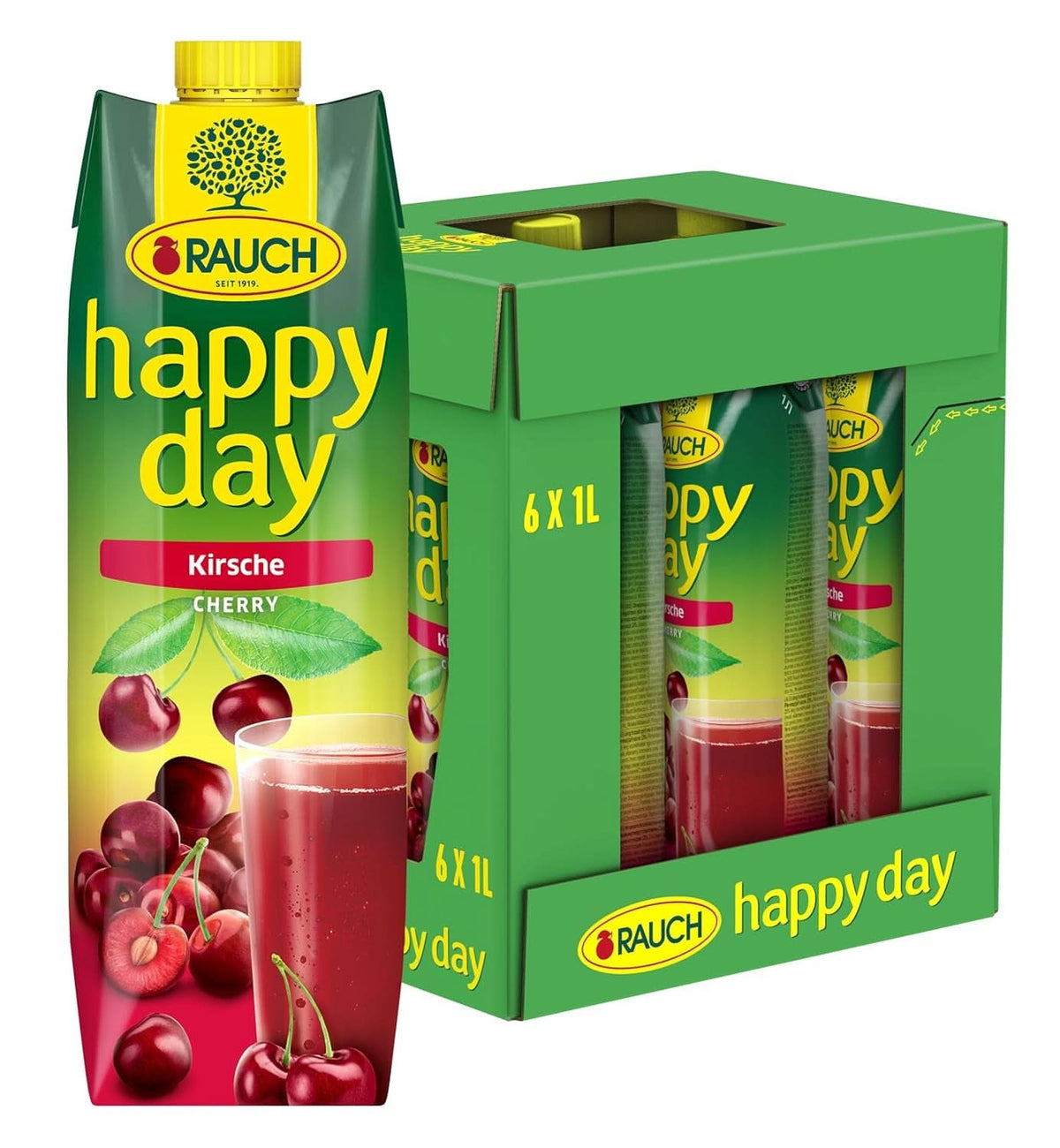 Rauch Happy Day Cherry | Fra udvalgte surkirsebær | 6X 1 liter, Tetra Prisma Naty Shop Standardtitel