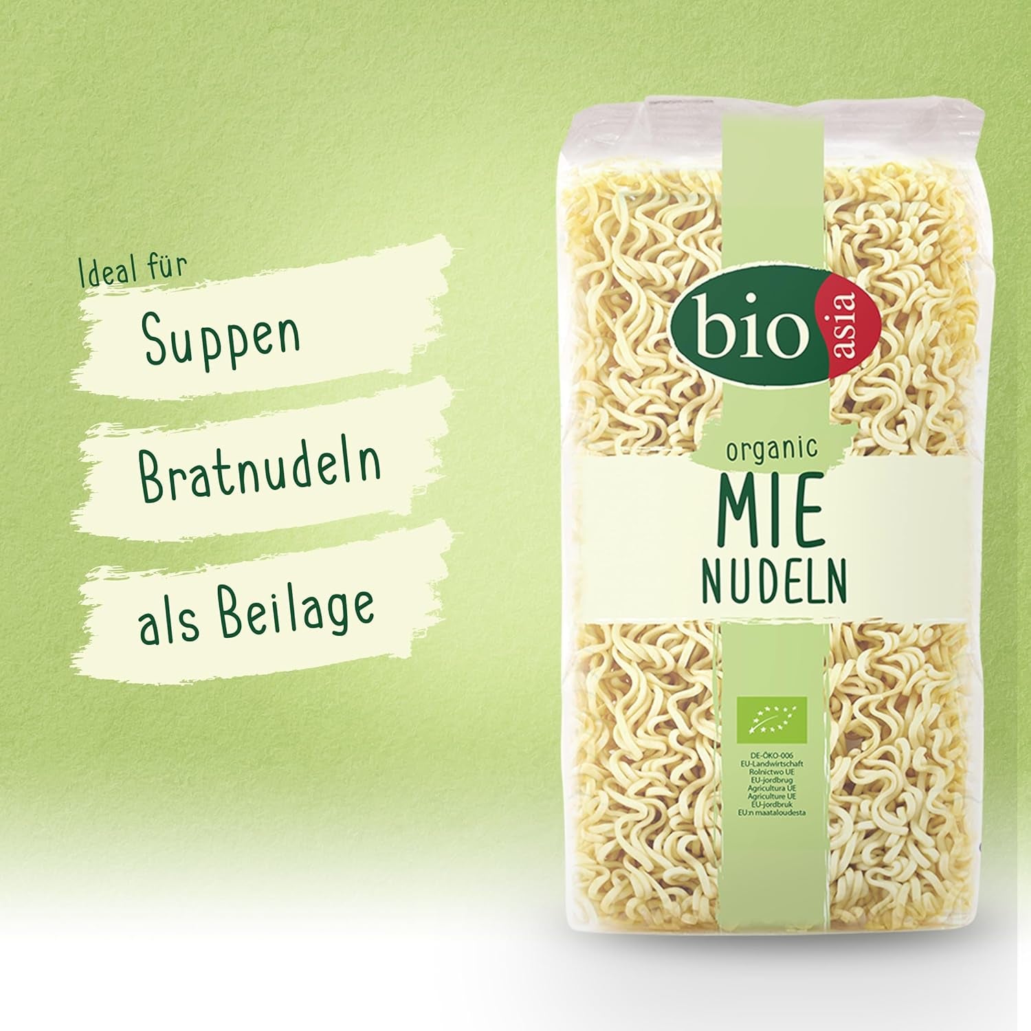 BIOASIA Økologiske Mie Nudler, hvedenudler uden æg, tilberedt hurtigt og nemt, vegetarisk (8 x 250 g)