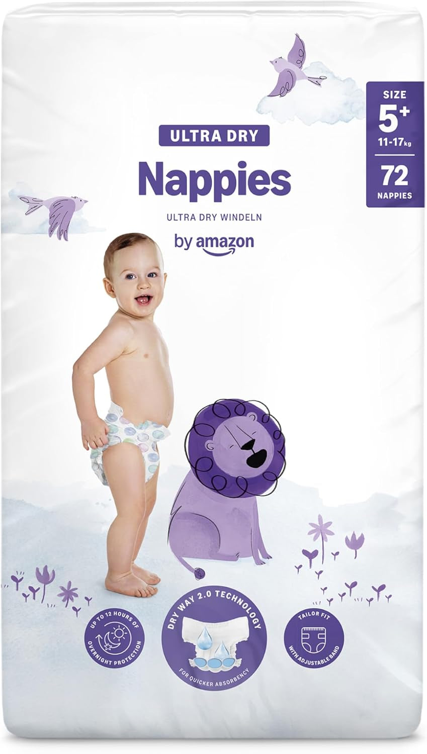 Amazon Ultra Dry Bleer, størrelse 3 (4-9 kg) - Månedlig æske, hvid, 172 antal (2 pakker af 86) (tidligere Mama Bear, identisk produkt)