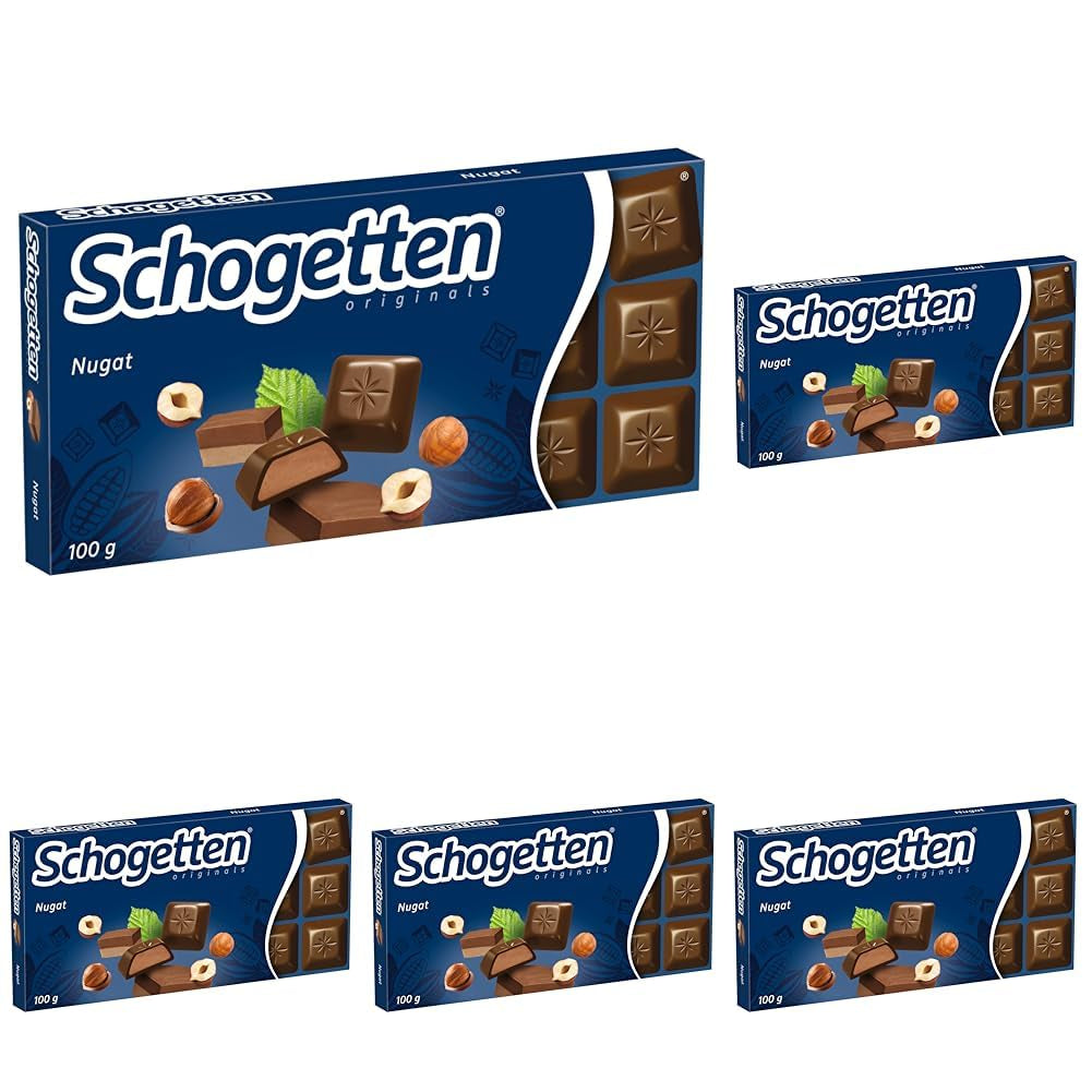 Schogetten Nougat chokoladebar 100g, portionsvis individuelt. En fryd. Stykke for stykke.