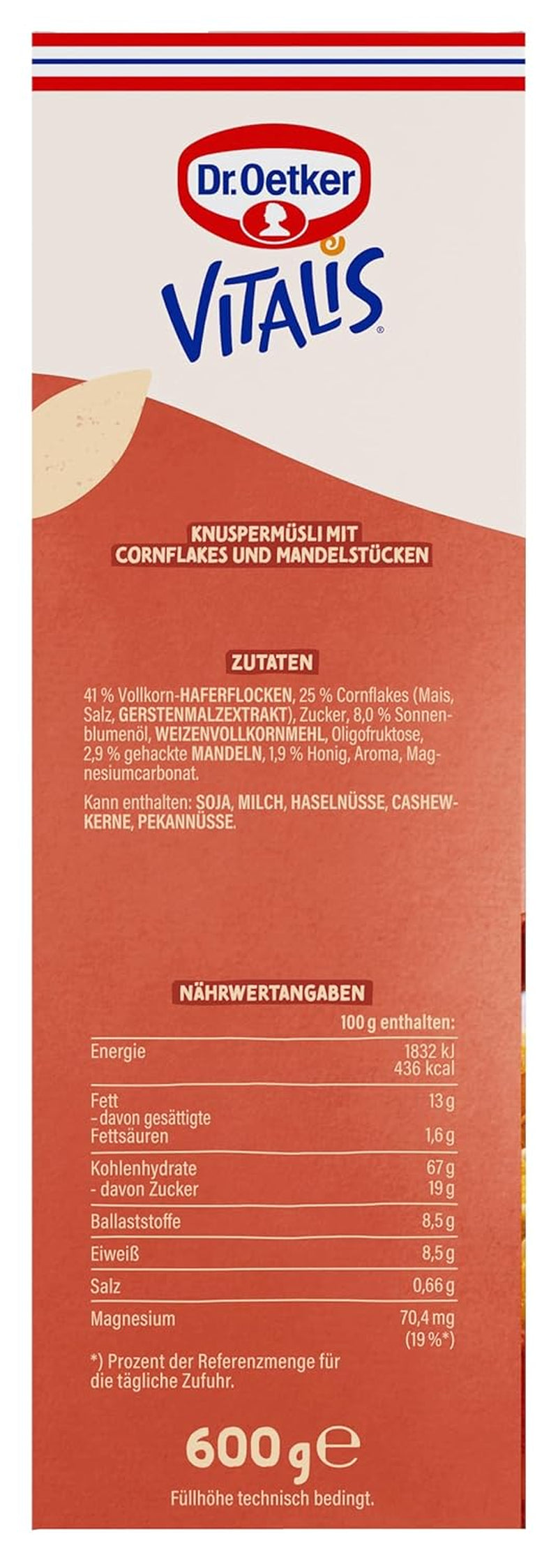 Dr. Oetker Vitalis Crunchy Flakes: Crunchy müsli med cornflakes og mandelstykker, pakke med 5 (5 x 600g)