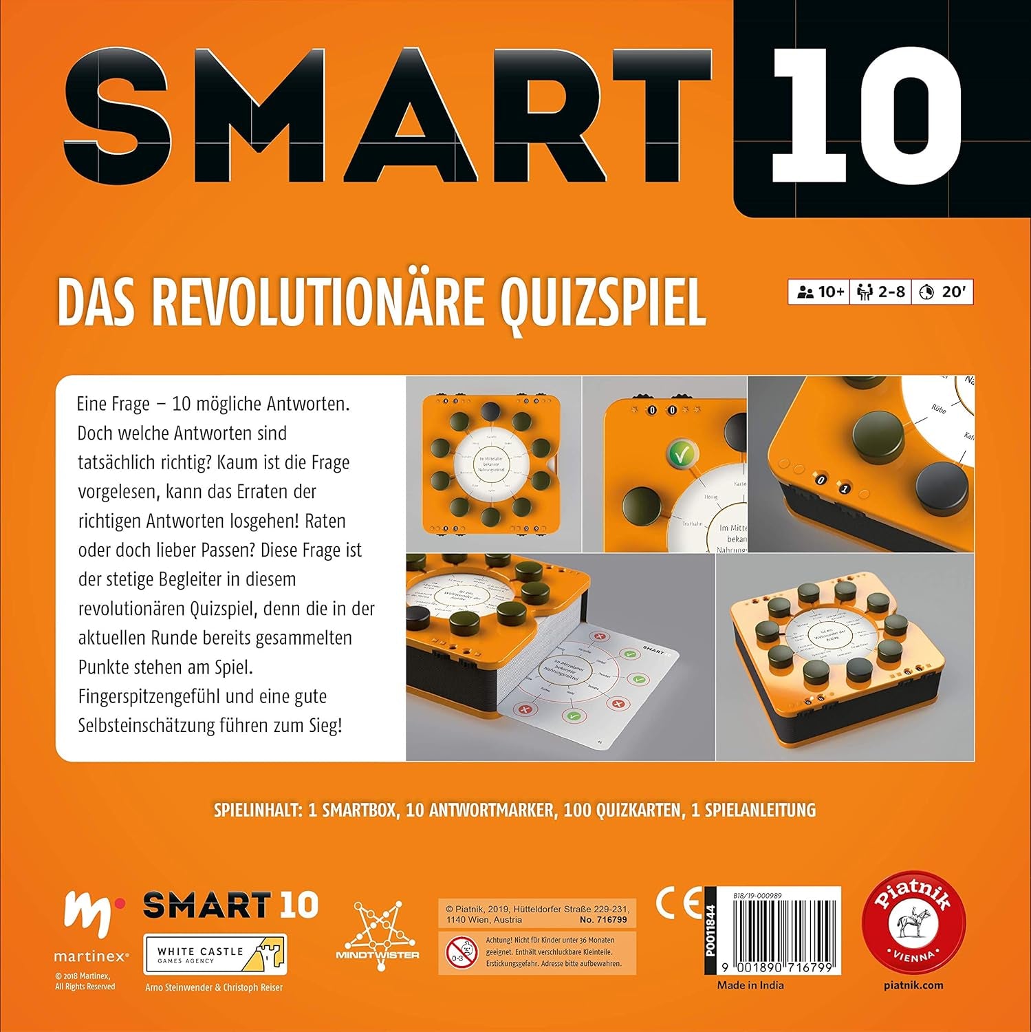 Piatnik 7167 - Smart 10 | Det revolutionære know-it-all brætspil | For Quiz-entusiaster | Hvem er kongen af ​​quizzer? | Alder 12+ | A til Z vidensspørgsmål | Til hjemmet og ude