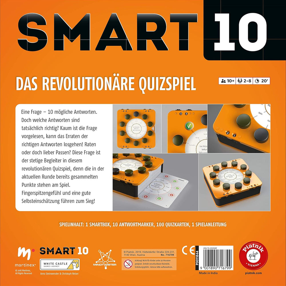 Piatnik 7167 - Smart 10 | Det revolutionære know-it-all brætspil | For Quiz-entusiaster | Hvem er kongen af ​​quizzer? | Alder 12+ | A til Z vidensspørgsmål | Til hjemmet og ude