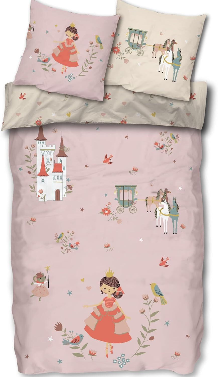 Skybrands Bettwäsche Prinzessin 135X200 [Mit Beutel] Einhorn Mädchen Bettwäsche Baumwolle 2 TLG. 1X Bettbezug 1X Kissenbezug Naty Shop Standardtitel