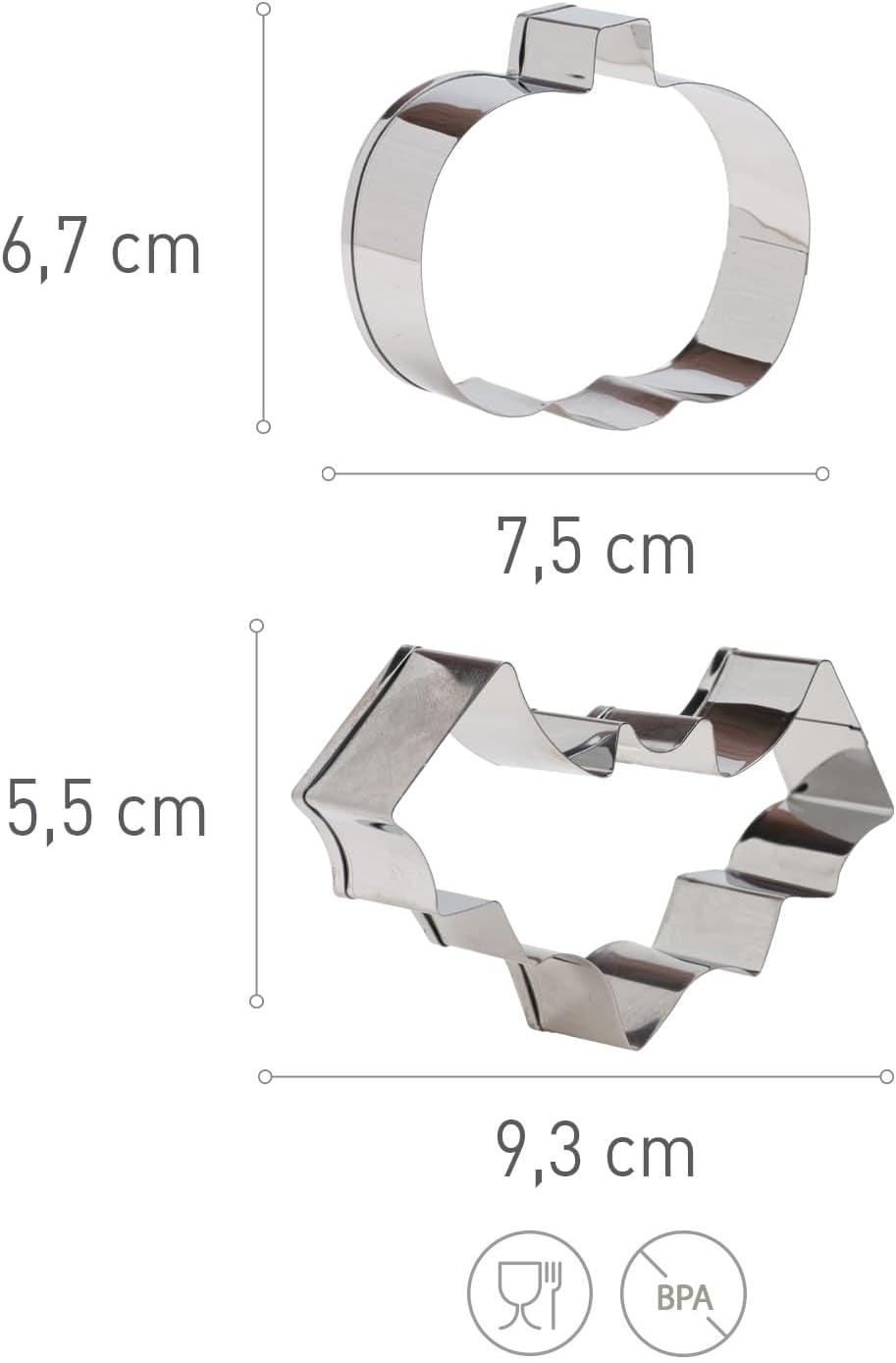 dekora – Set de forme de biscuiți de Halloween pentru copii – 2 forme metalice de biscuiți: Dovleac și Liliac – Forme de biscuiți și pâine – Ideale pentru decorațiuni cu dovleci și dulciuri de Halloween între 6 și 9 cm