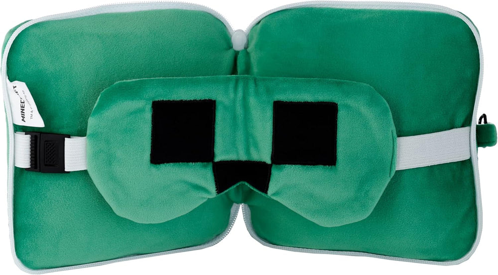 Puckator Relaxeazzz Minecraft Creeper pernă de călătorie din pluș și mască pentru ochi tetieră, pernă de dormit, pernă pentru gât, pernă de călătorie, mască de dormit, copii și adulți pentru mașină de călătorie, accesoriu pentru tren, avion Perne calatorie Naty Shop