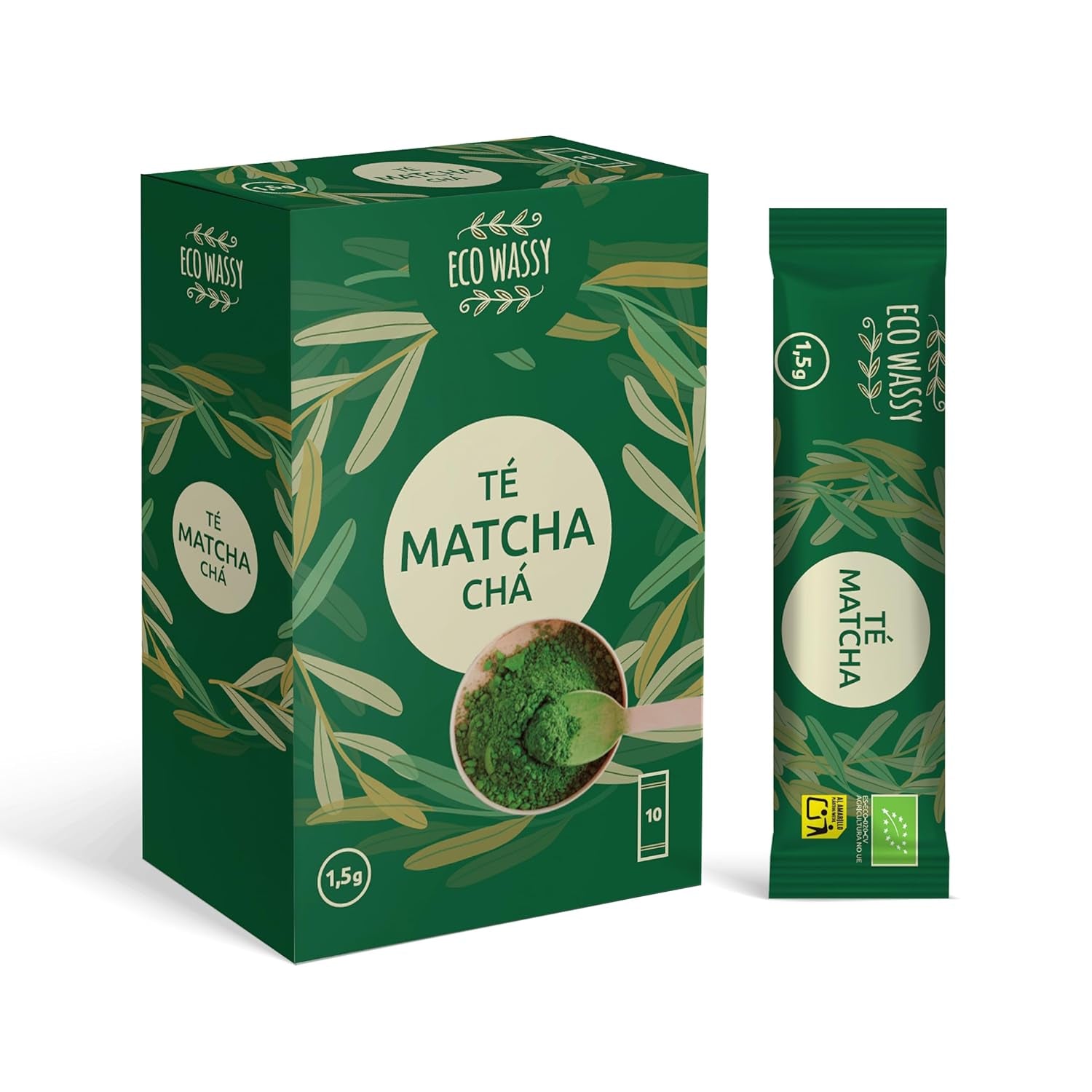 Ceai Matcha japonez certificat. 100 de cutii, calitate ceremonială. 100 de stickuri individuale pentru transport ușor. Pudră Matcha 100% naturală. Reducător, detoxifiant și antioxidant. (100 stickuri