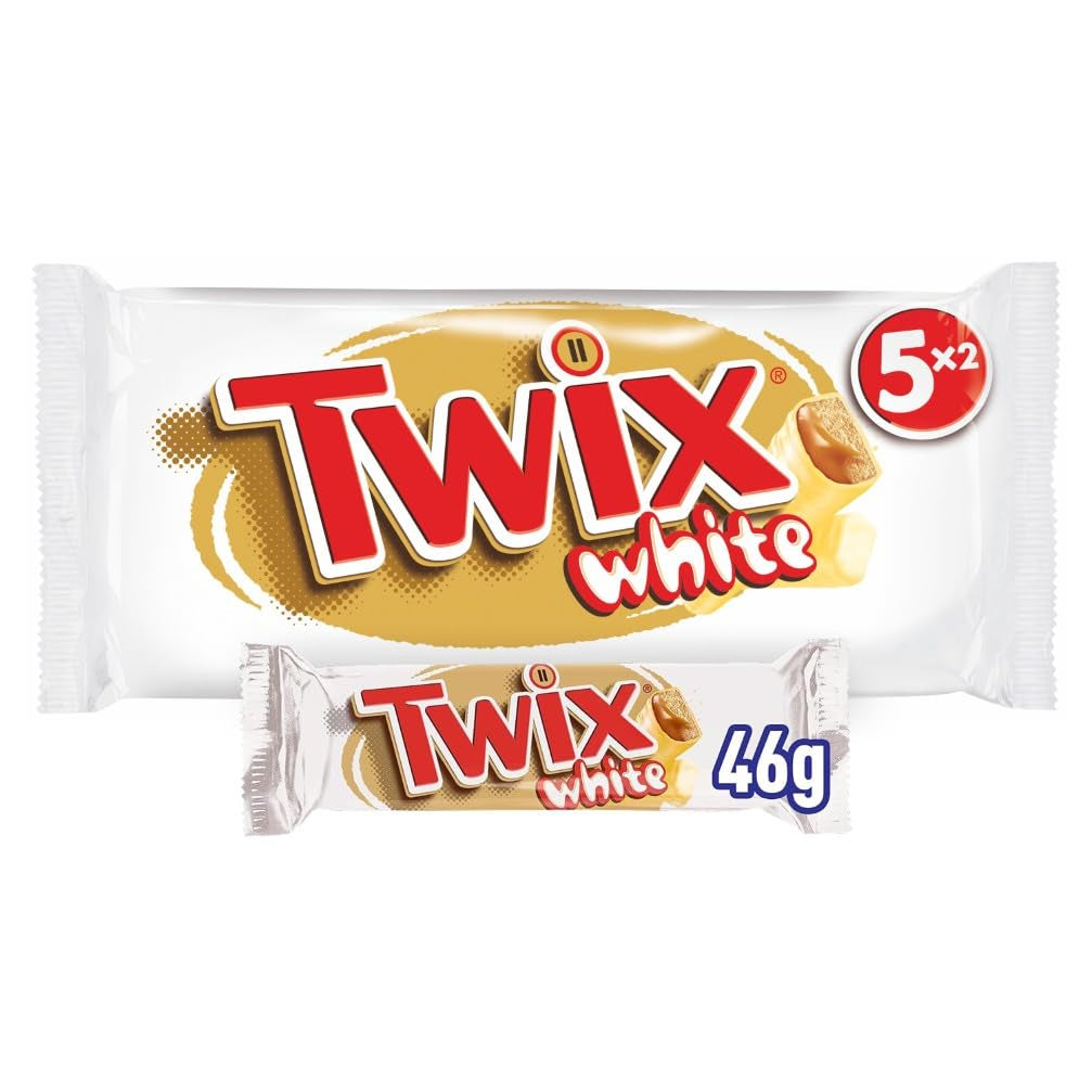 Twix hvide chokoladebarer; karamel, kiks, hvid chokolade; flere pakker chokolade; 5 barer (5 x 46 g)