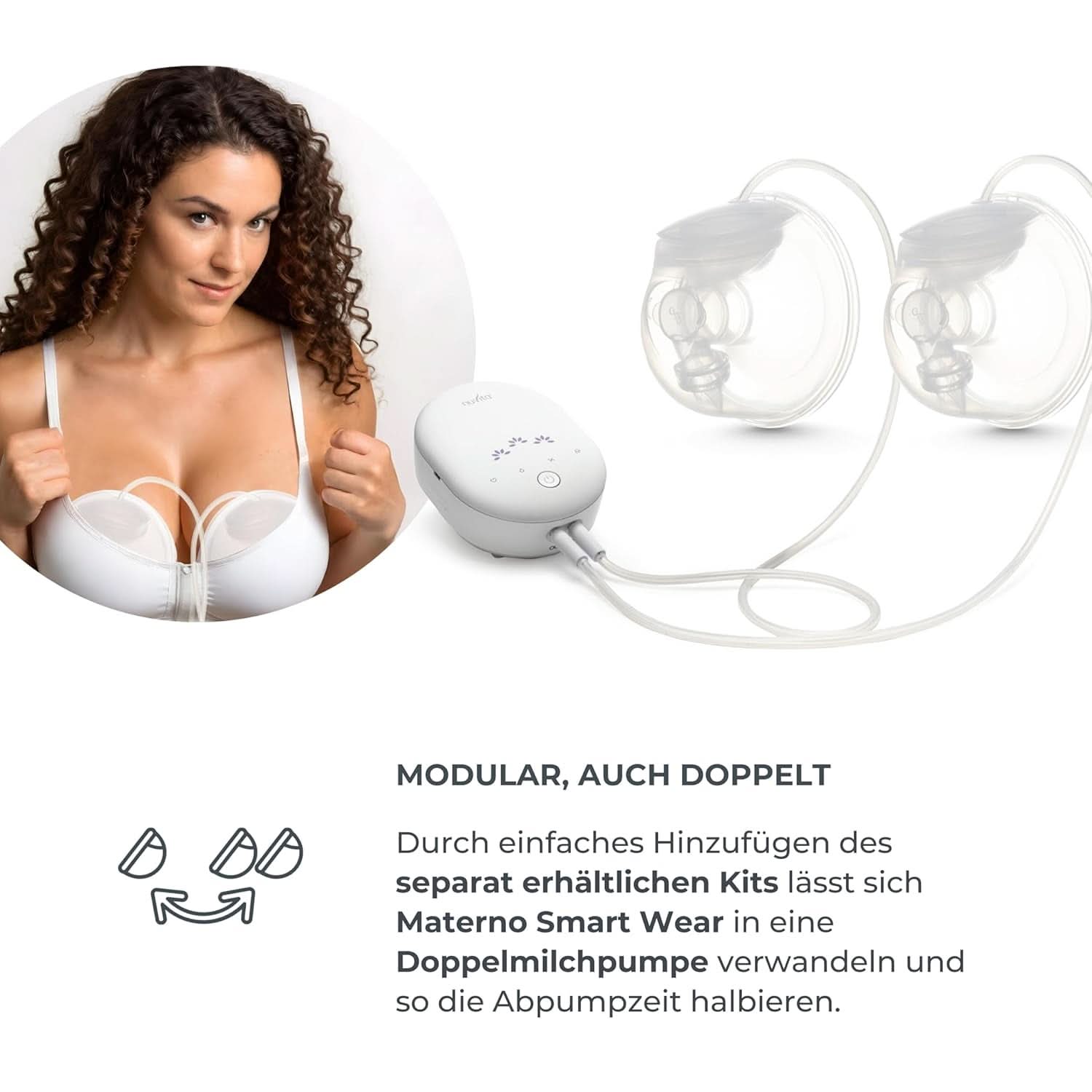 Nuvita Materno Smart Wear 1287W - Håndfri bærbar elektrisk brystpumpe - 3-faset teknologi, tilpasselig, bærbar, dobbelt brystpumpe konverteringssæt tilgængeligt Tilbehør Mad og amning Bebe Naty Shop