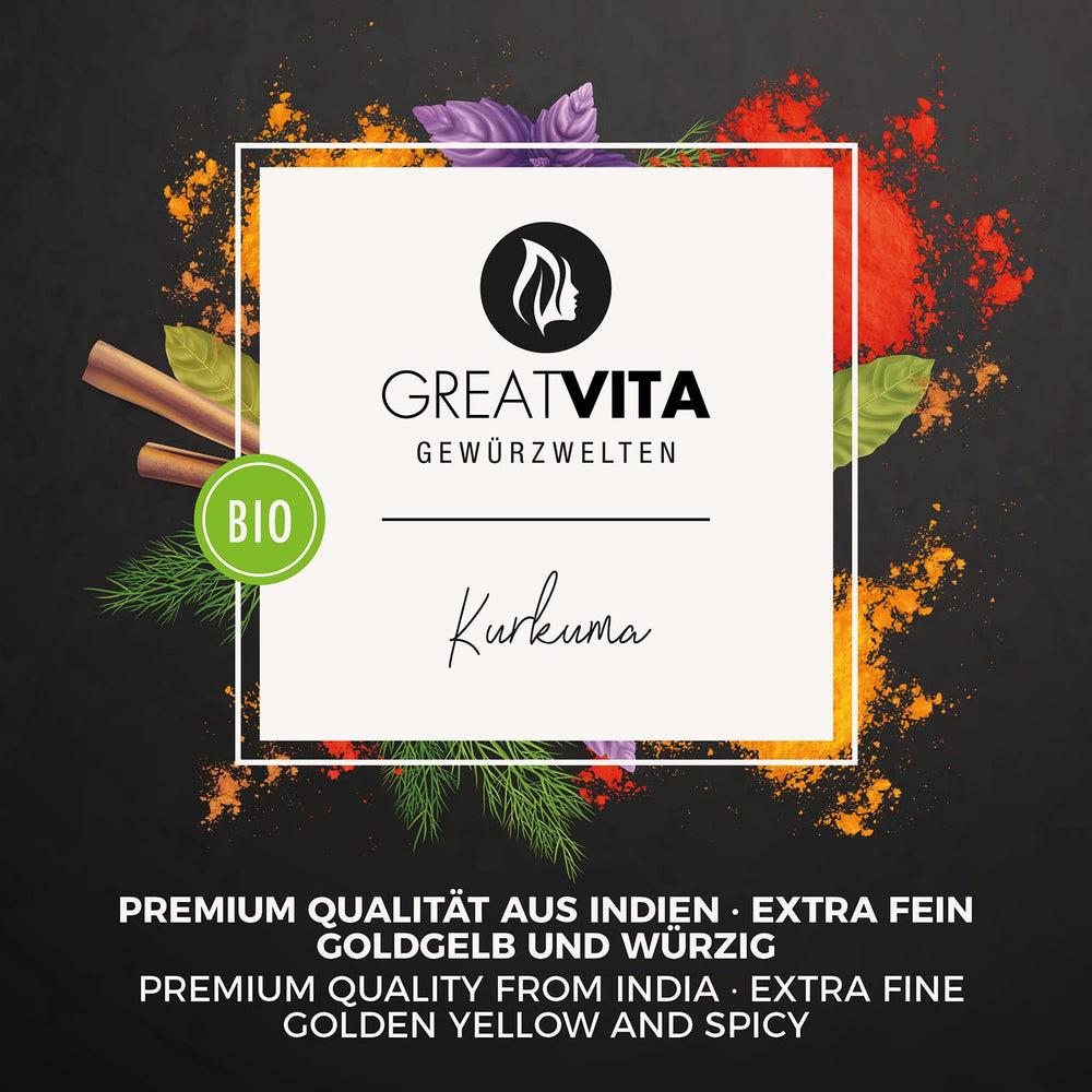 GreatVita Bio Gurkemejepulver, 1000g fintmalet, 100 procent naturligt