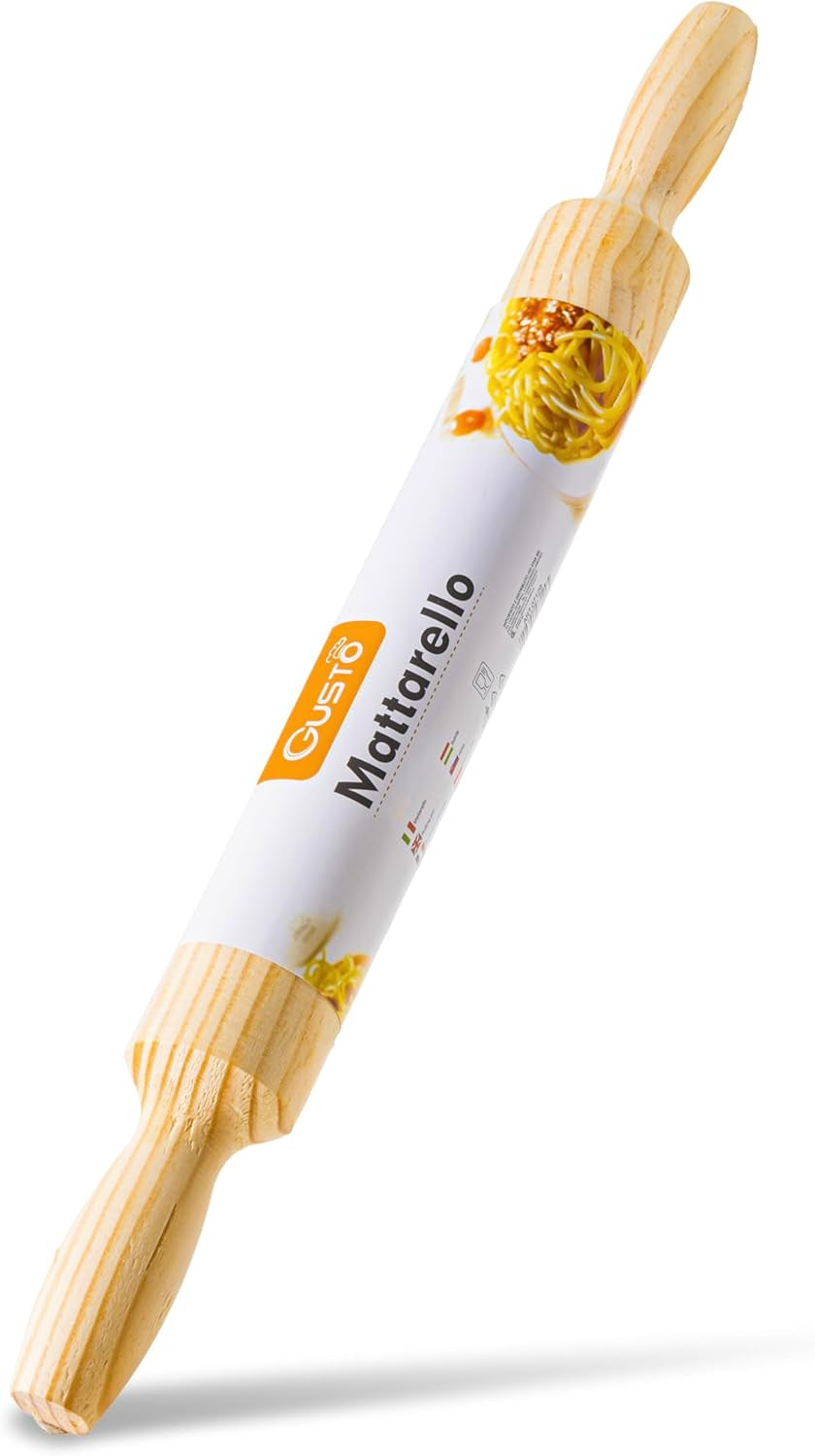 Nudelholz aus Holz mit Griffen – 40 cm x 4 cm – Nudelholz mit Antihaft-Oberfläche zum Ausrollen und Kneten von frischen Nudeln, Pizza, Keksen, Ravioli, Kuchen, Gebäck – nützlich in der Küche