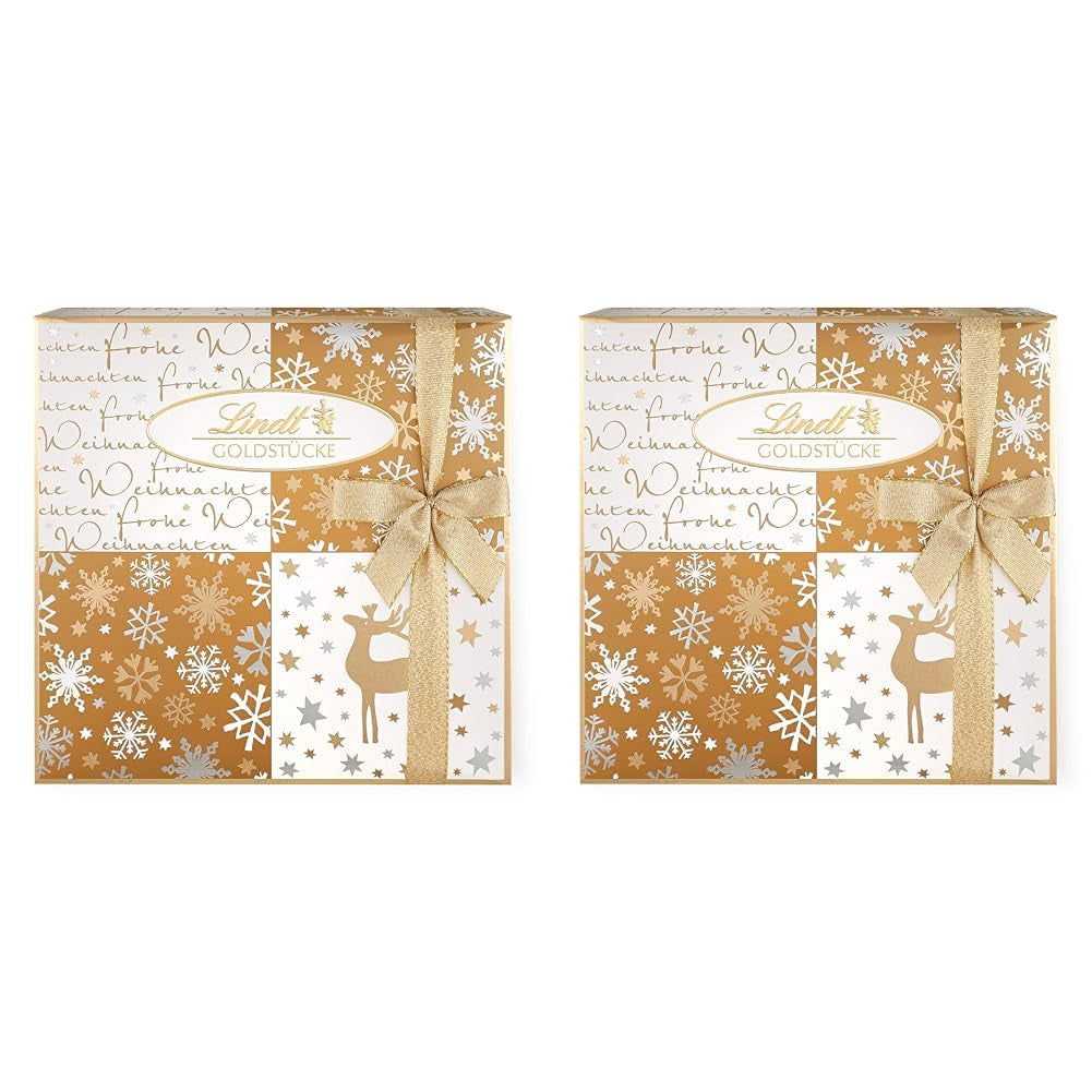 Lindt Chokolade | Æske med guldstykker praliner | 180g | 18 praliner i 10 sortimenter som fint sortiment af praliner, nogle med alkohol | Premium gaveæske med julepraliner
