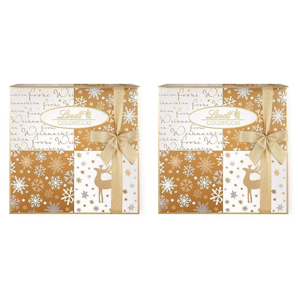 Lindt Chokolade | Æske med guldstykker praliner | 180g | 18 praliner i 10 sortimenter som fint sortiment af praliner, nogle med alkohol | Premium gaveæske med julepraliner
