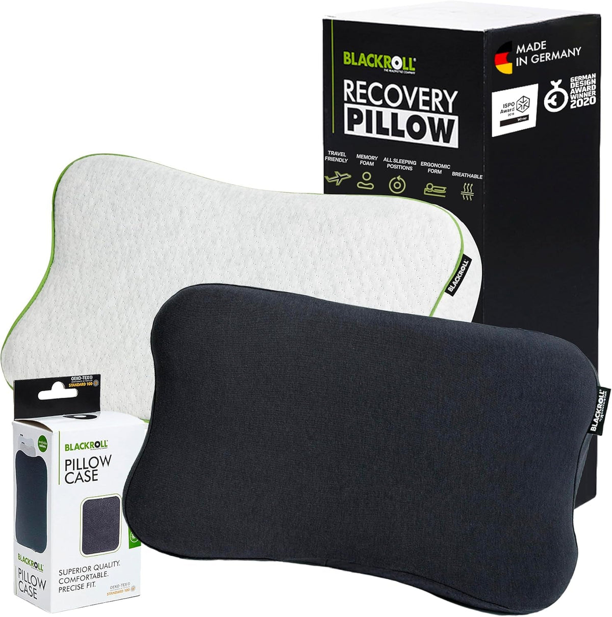 BLACKROLL® Recovery Pillow Set Jersey, pernă ortopedică pentru coloana cervicală din spumă cu memorie - Fabricat în Germania Perne ortopedice cervicale Naty Shop Pernă antracit + husă de pernă