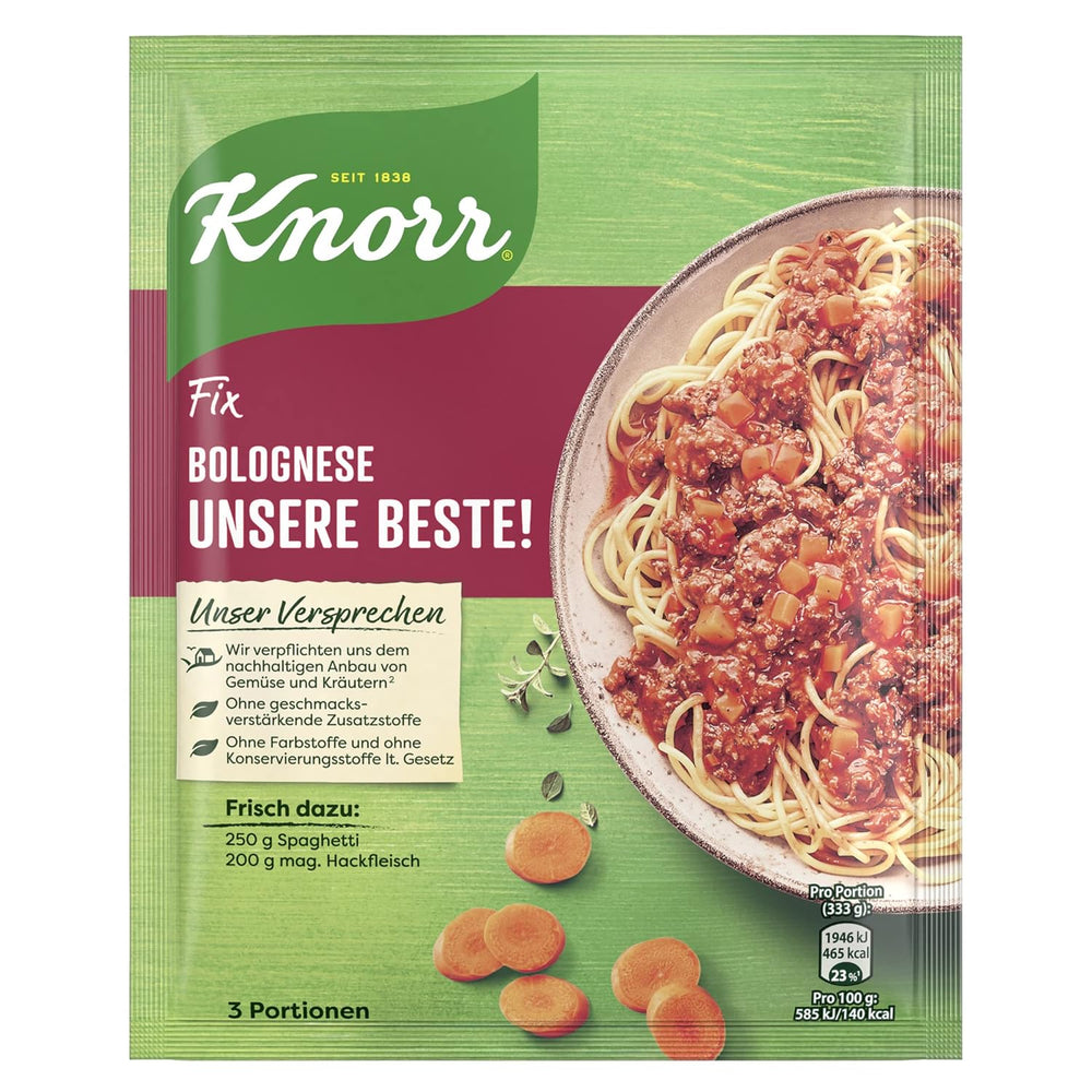 Knorr Fix Würzmischung Spaghetti Bolognese til en lækker nudelret med naturlige ingredienser 40 g
