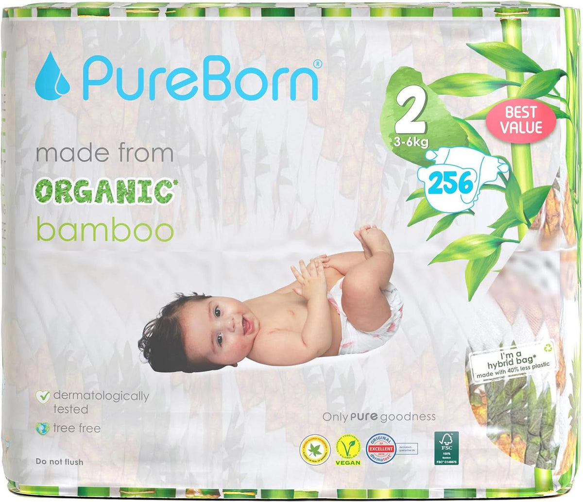 Pureborn Eco økologiske bambusbleer, str. 2 (3-6 kg) Mor og barn Naty Shop str. 2 (256 bleer)