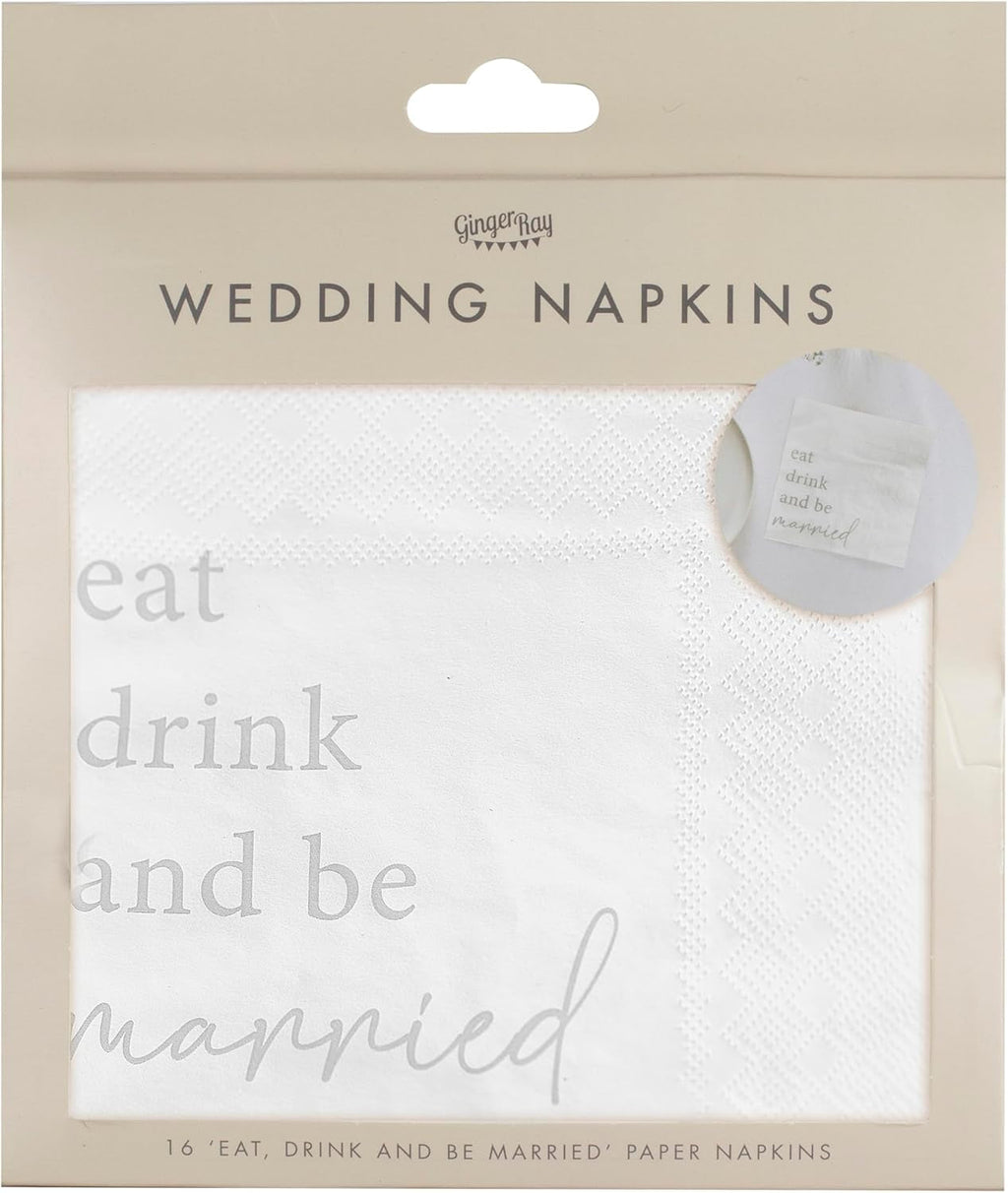 'Mănâncă, bea și fii căsătorit' Șervețele din hârtie albă pentru masa de nuntă 16 pachete