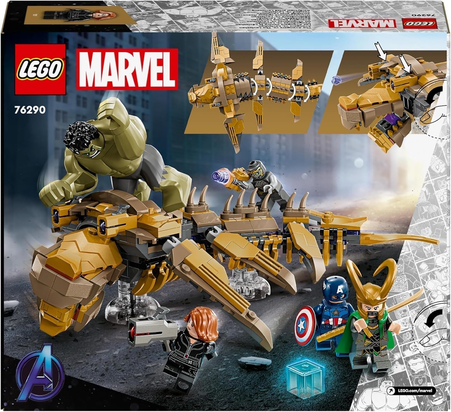 LEGO Marvel Avengers vs. Leviathan byggelegetøjssæt med Hulk og Captain America, Loki, Black Widow og Chitauri Minifigurer Avengers Legesæt til drenge og piger 7+ 76290 Byggesæt Besuche den LEGO-Store