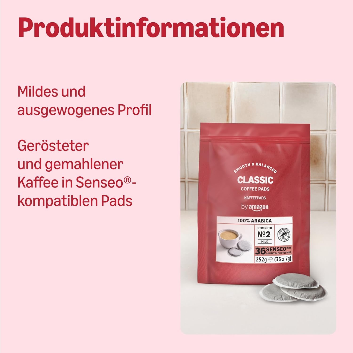 by Amazon Klassische Kaffeepads aus 100% Arabica, geeignet für Senseo-Maschinen, 36 Stück (1 Packung mit 36 Stück) – Rainforest Alliance-zertifiziert