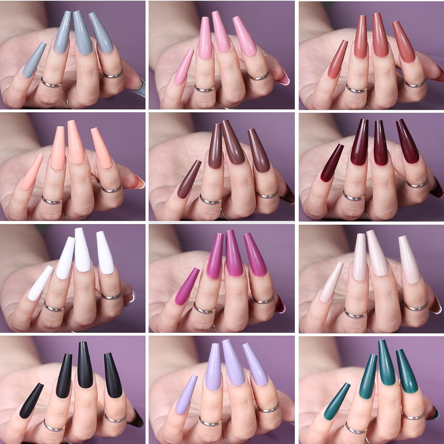 FANDAMEI 12 culori 288 buc unghii artificiale netede, balerină lungă, unghii false tip sicriu, vârfuri de unghii acrilice, balerină lungă pentru unghii artificiale