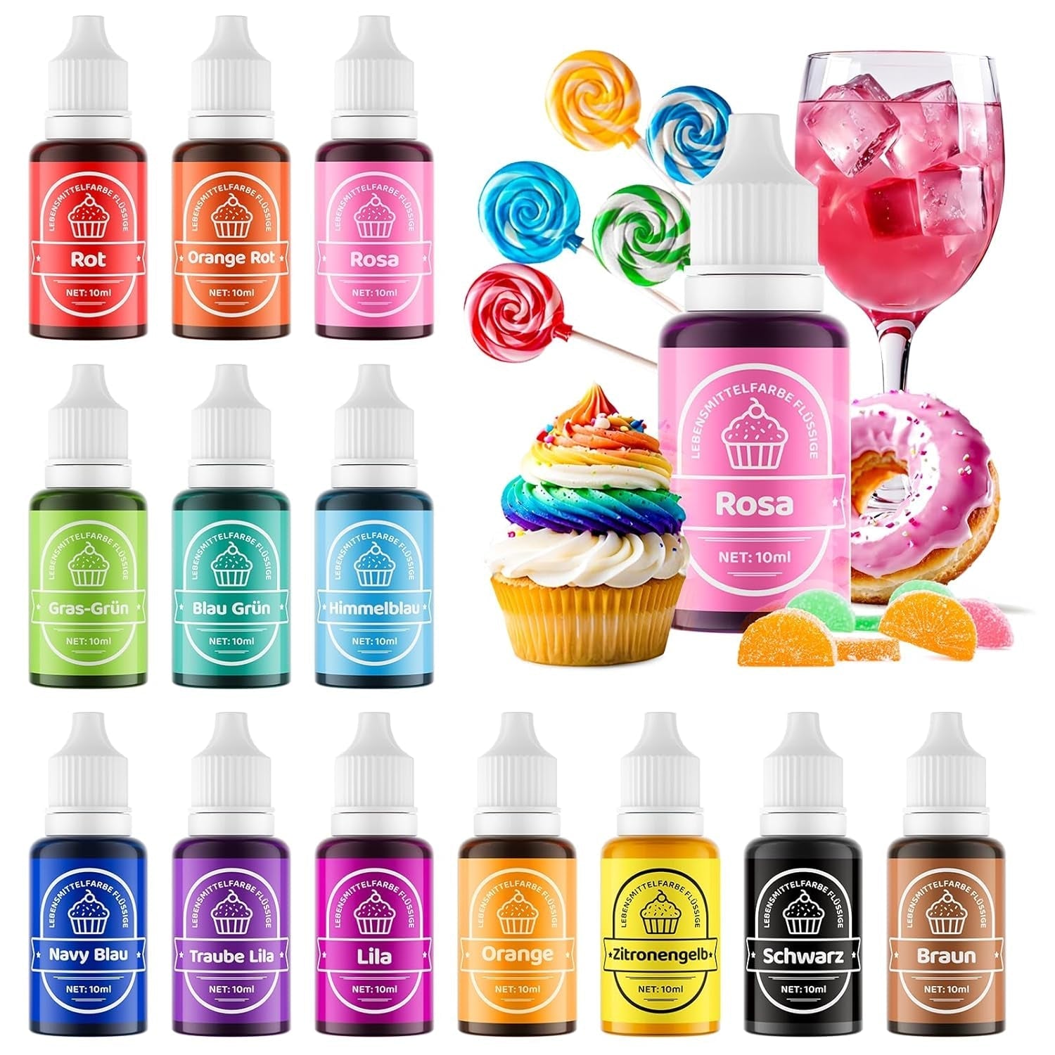 Colorant alimentar liposolubil, 10 culori colorant alimentar pe bază de ulei pentru decorarea tortului de ciocolată, set de coloranți alimentari foarte concentrați pentru fondant, cupcake, copt, colorant alimentar - 6 ml fiecare