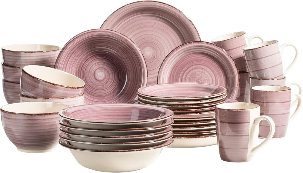 MÄSER 931612 Bel Tempo II 30-Teiliges Vintage Geschirr Set Für 6 Personen, Handbemaltes Keramik Kombiservice in Blau, Steingut, Rauchblau Seturi vesela masa Naty Shop Berry