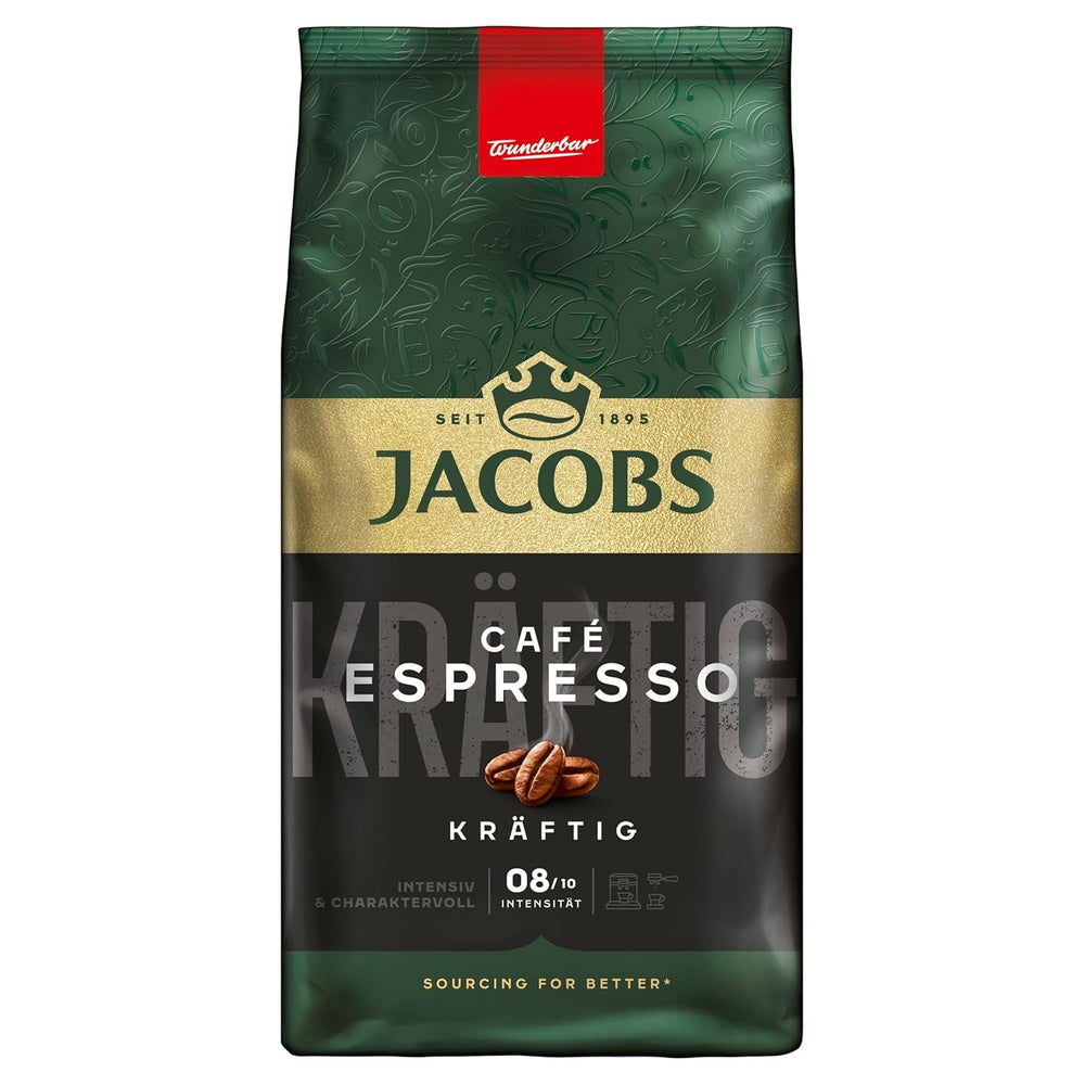 Jacobs Café Crema Gold Kaffebønner 1 kg – Vollmundig, Aromatisch, Fruchtige noter, Arabica & Robusta bønner, Intensität 5/10, Ideel til Café Crema Naty Shop Espresso 1 Kg